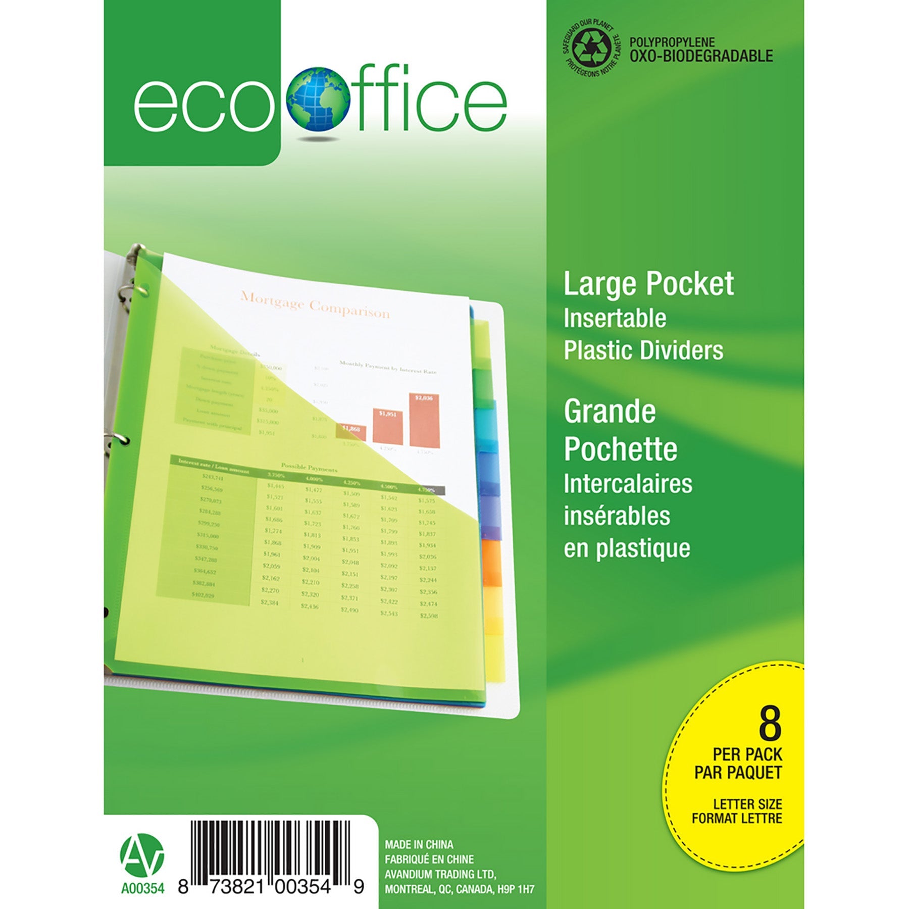 EcoOffice 8 Index Tab Dividers with 1 Pocket Plastic 11x9in