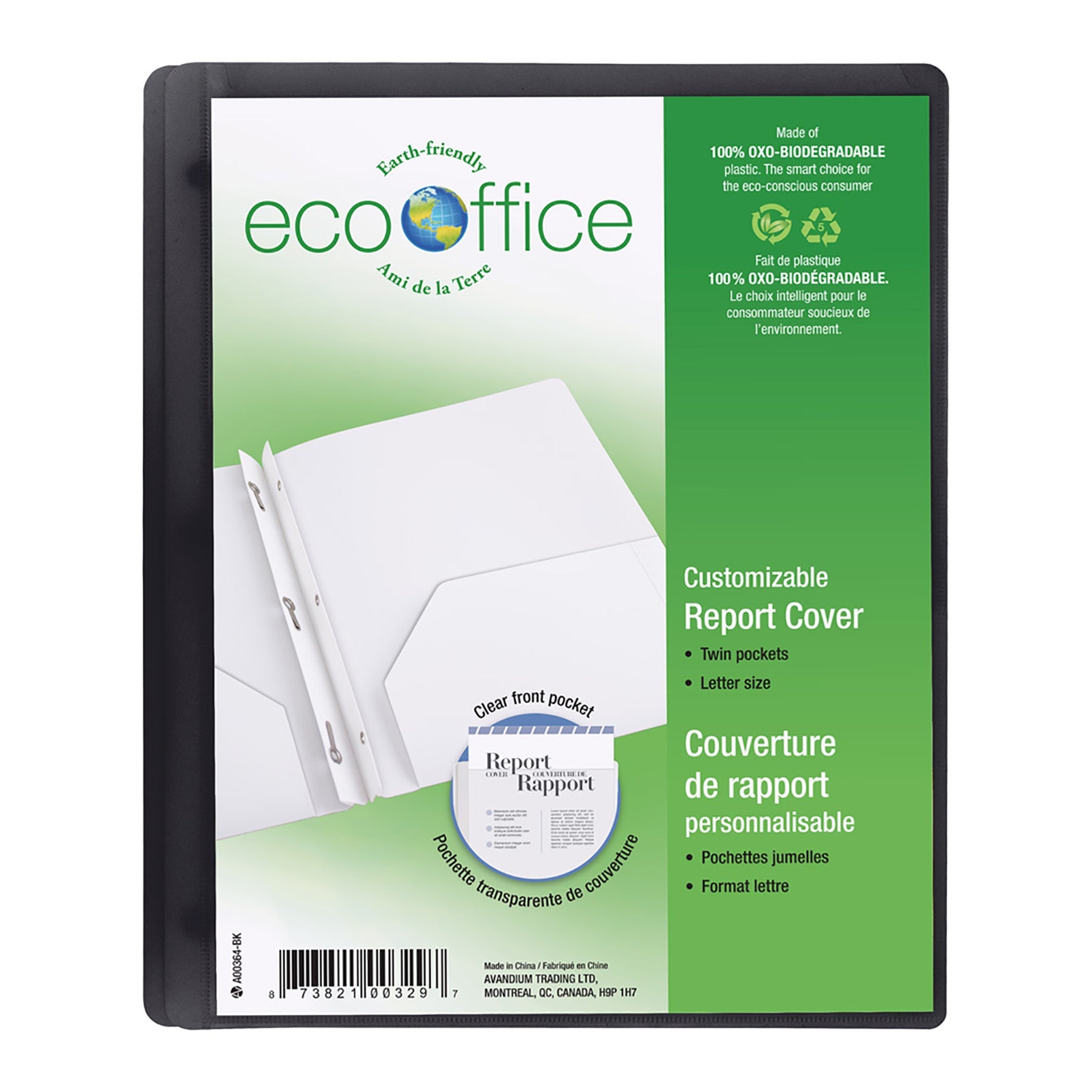 EcoOffice Poly Presentation 3-Prong Report Cover Black 11.5x9.25in