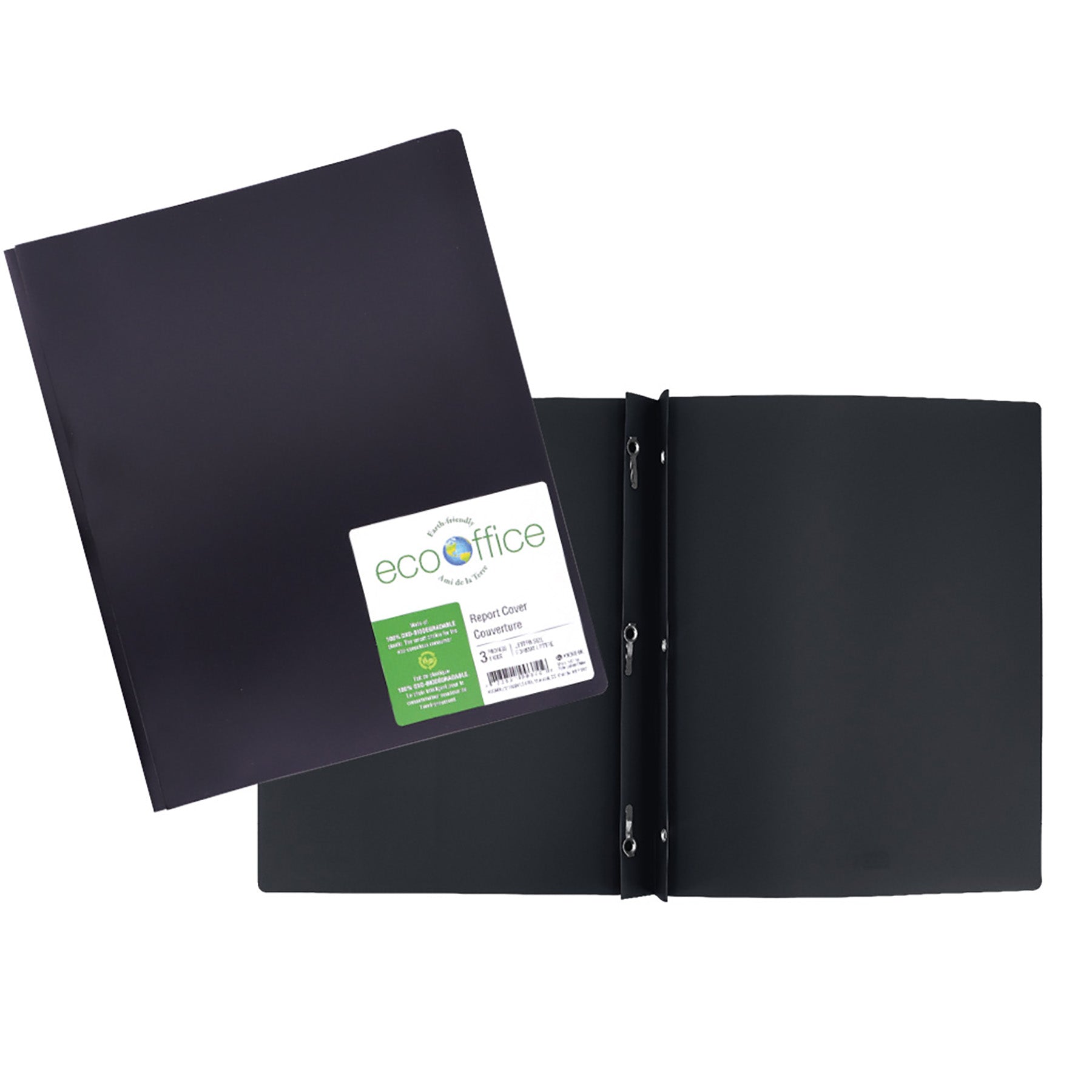 EcoOffice 3-Prong Report Cover Black Plastic 11.5x9.25in