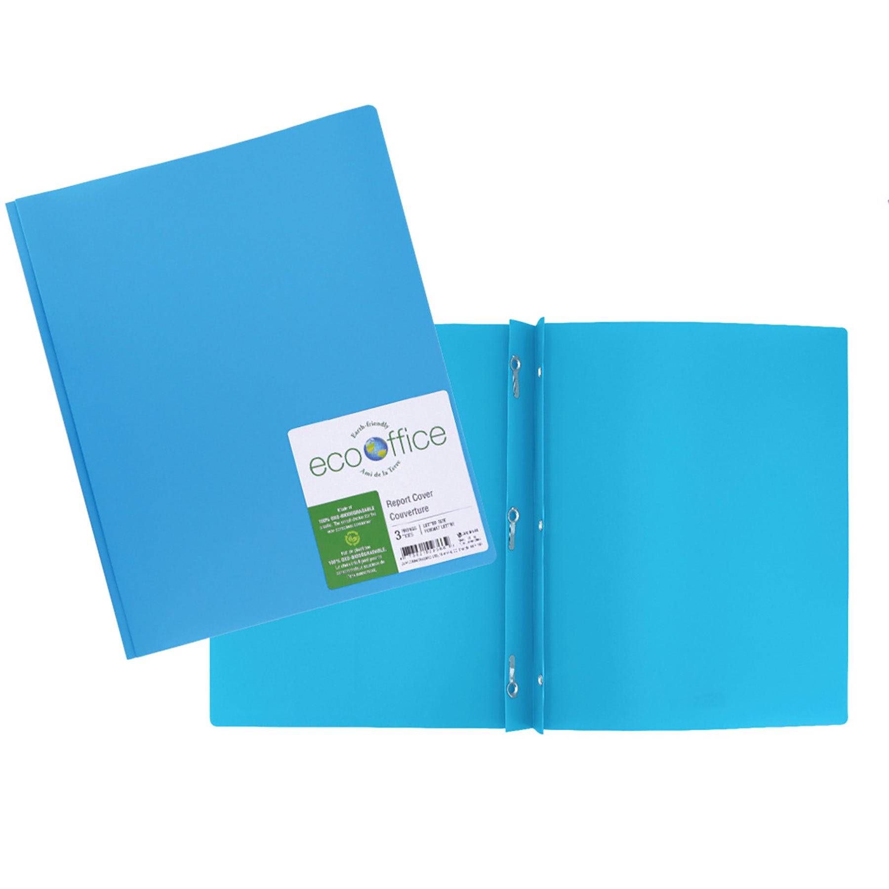 EcoOffice 3-Prong Report Cover Blue Plastic 11.5x9.25in