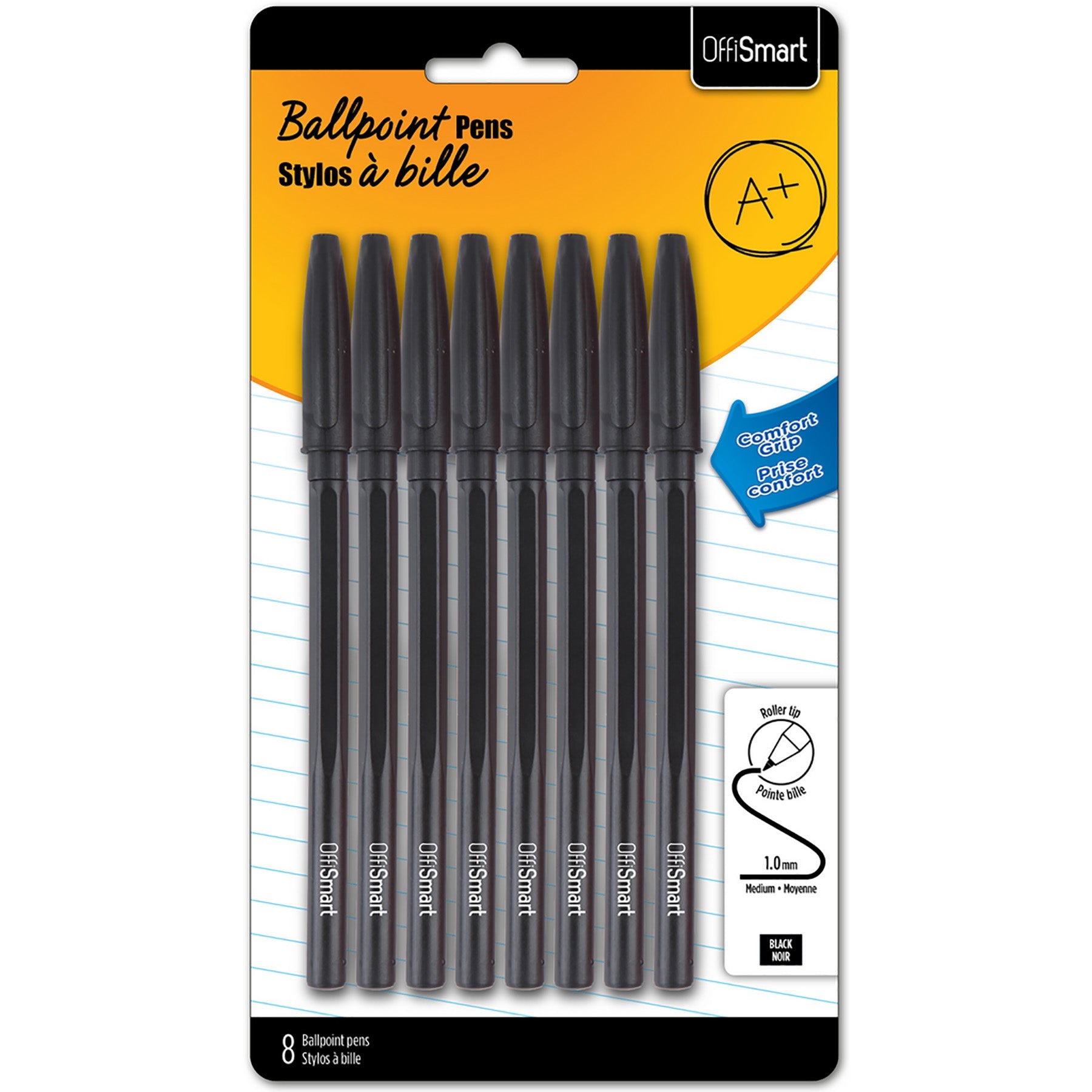 Offismart 8 Stick Ballpoint Pens Black Ink 1.0mm