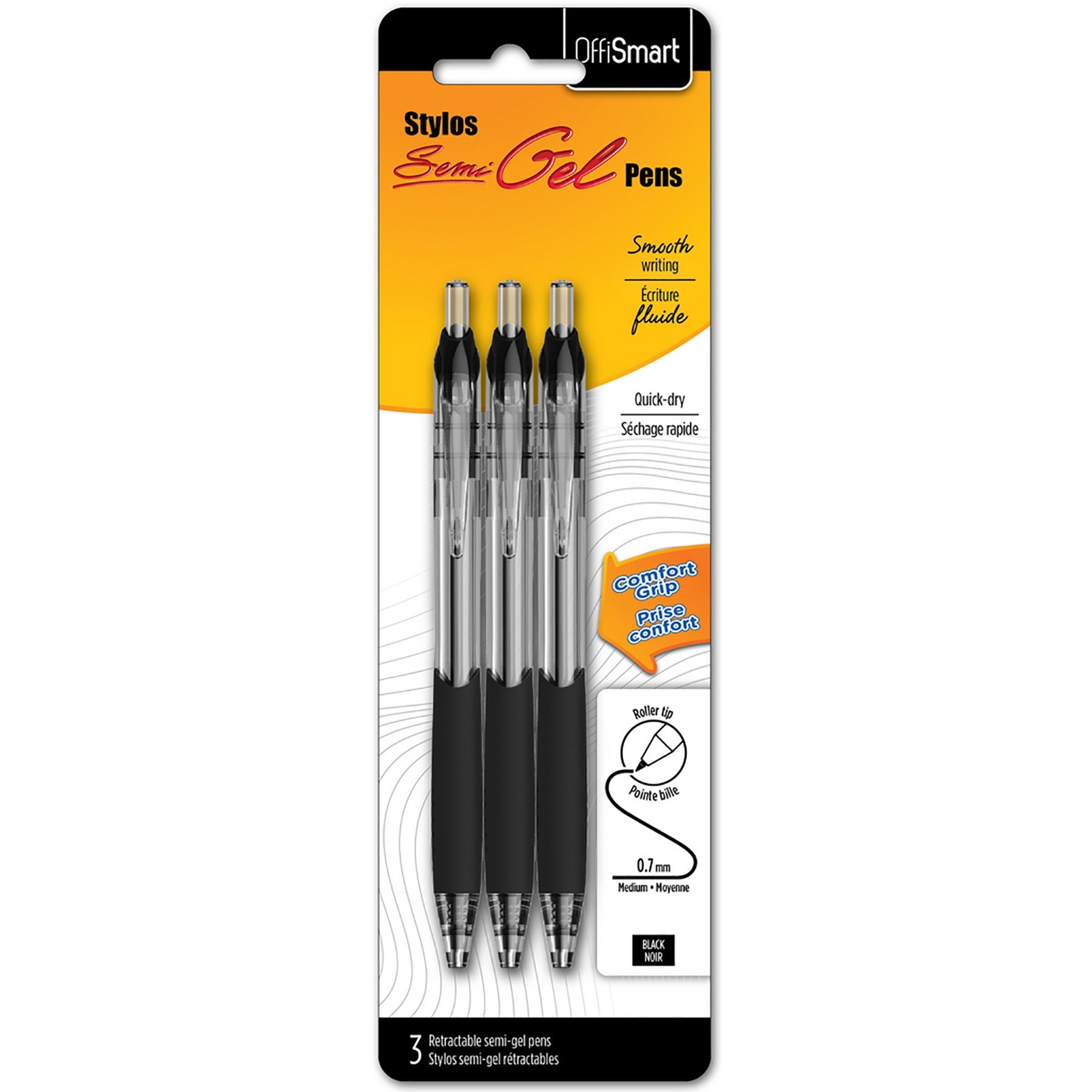 Offismart 3 Smooth Gel Retractable Pens Black Ink  0.7mm