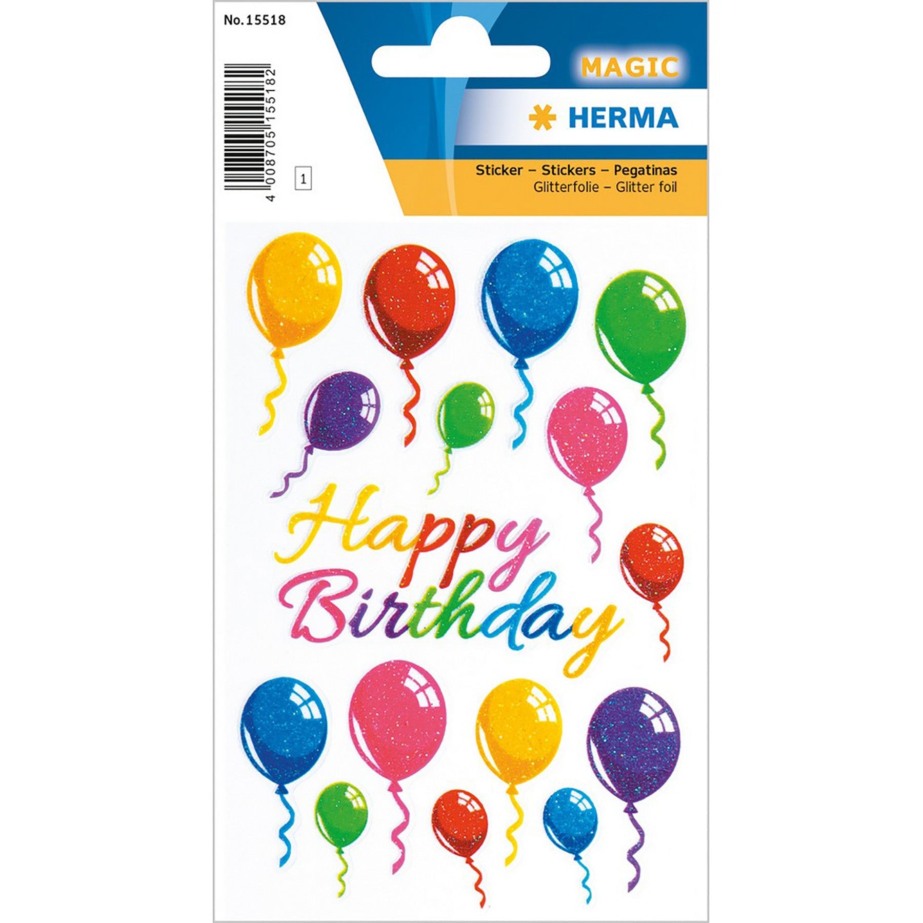 Herma Magic Stickers Colorful Airballoons Glitter Foil 4.75x3.1in Sheet