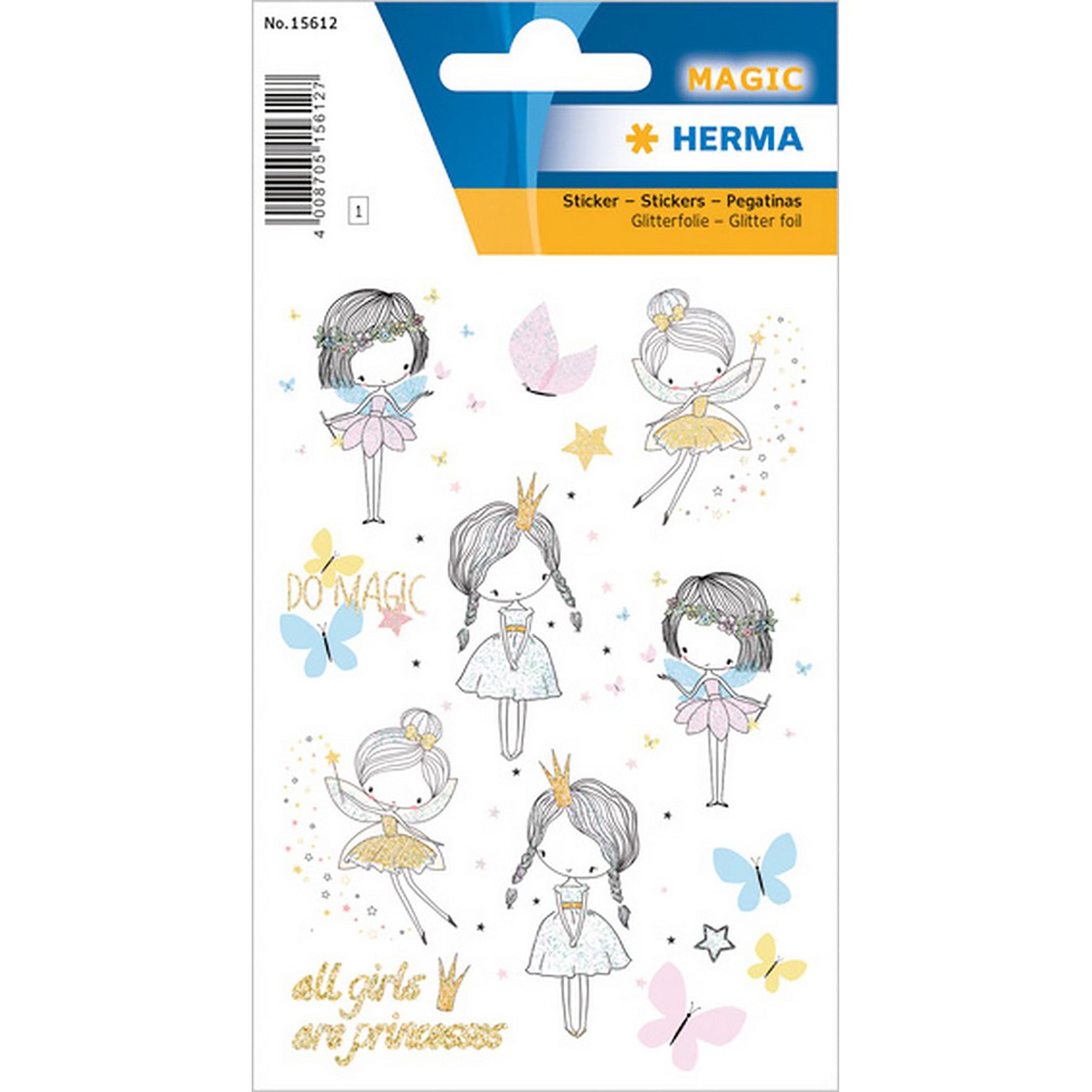 Herma Magic Stickers Fairy Tales Princess Glitter Foil 4.75x3.1in Sheet