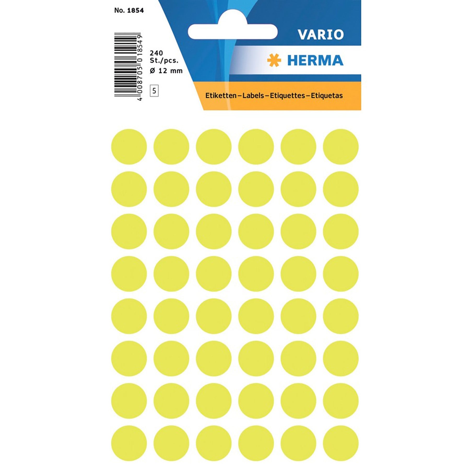 Herma Vario 5 Sheets Colour-Coding Round Labels Dots, Fluo Yellow 0.47in