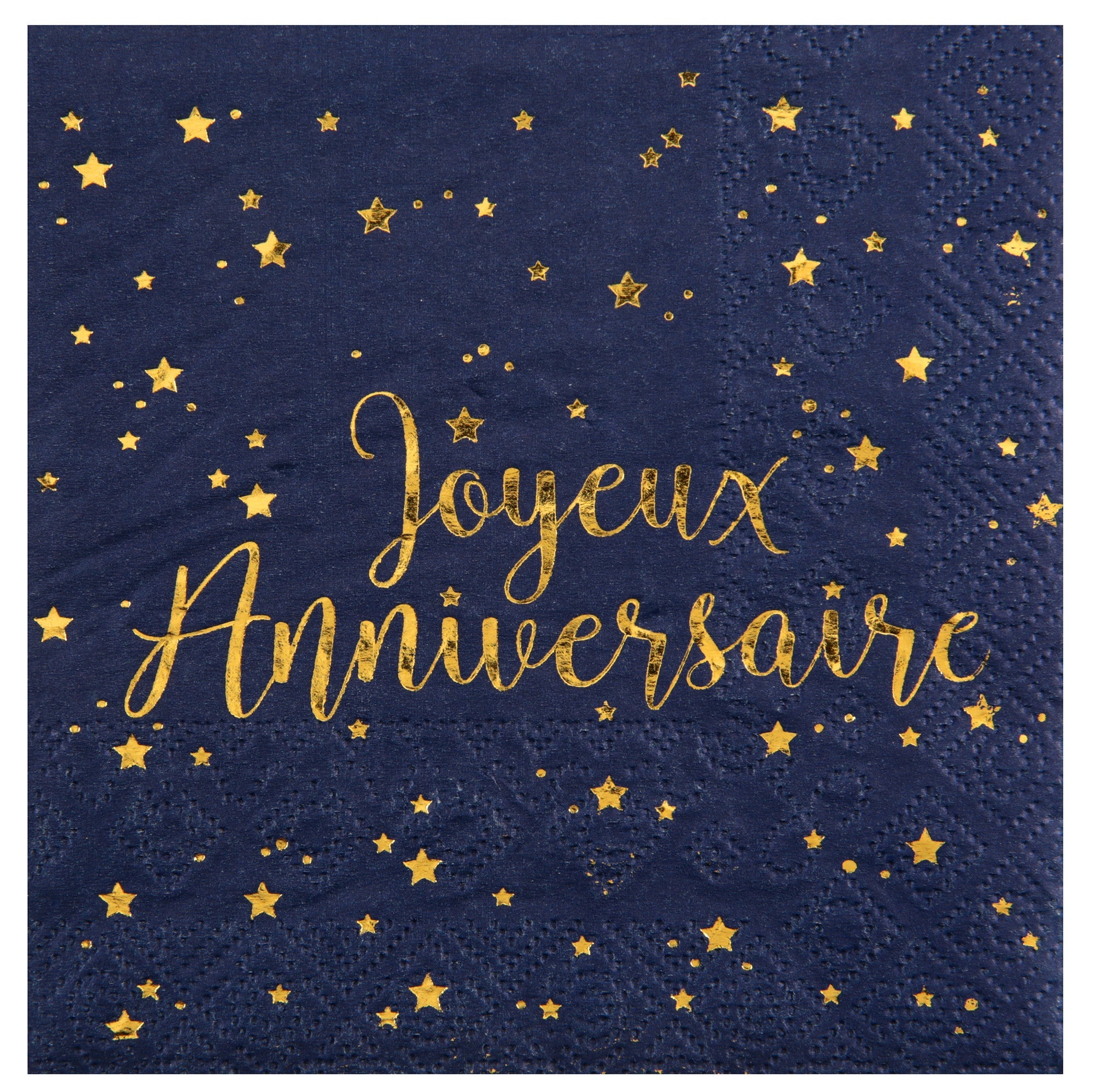 Joyeux Anniversaire 20 Beverage Napkins Blue and Gold 10x10in