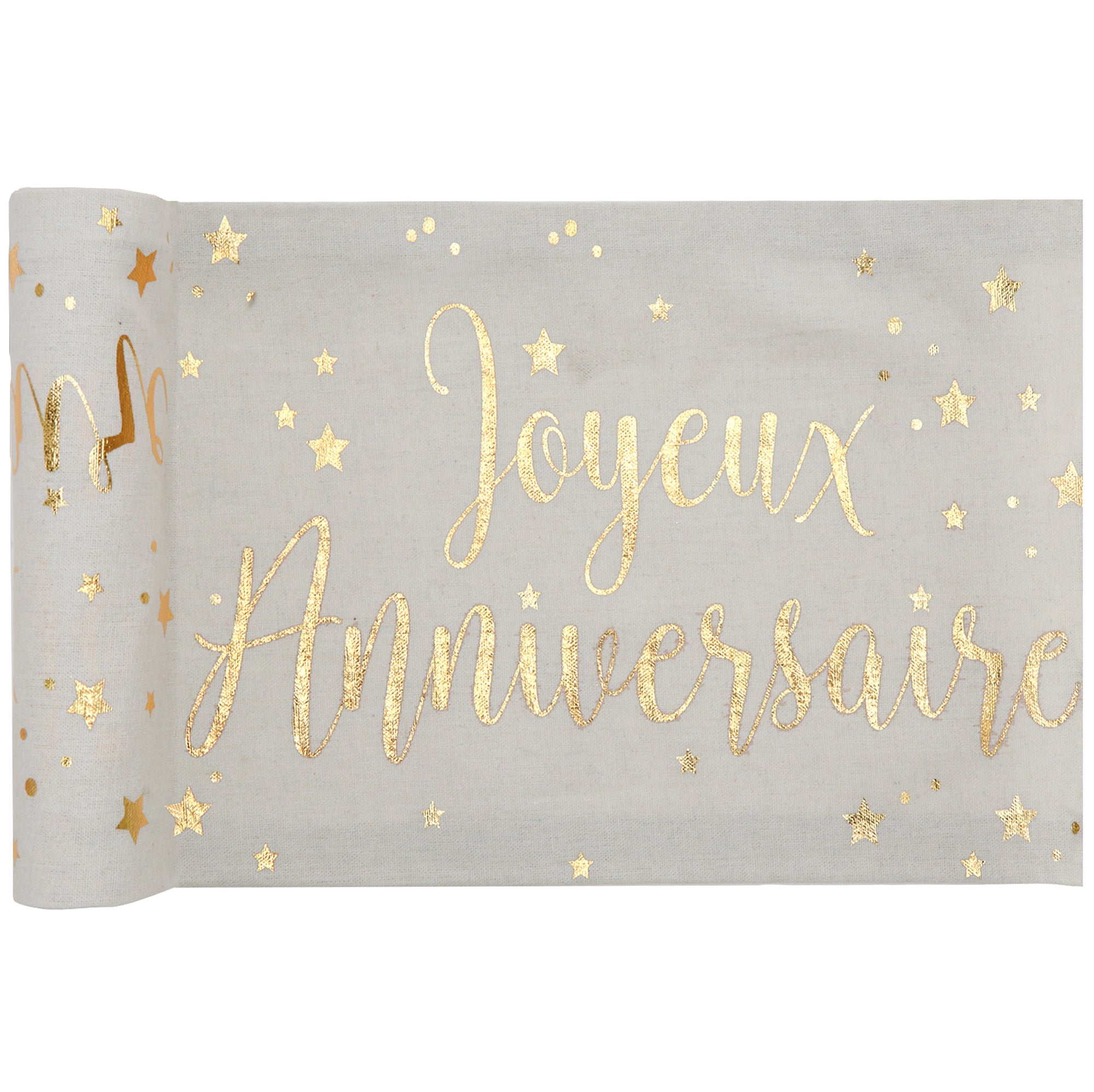 Joyeux Anniversaire Table Runner White Metallic 11x118in