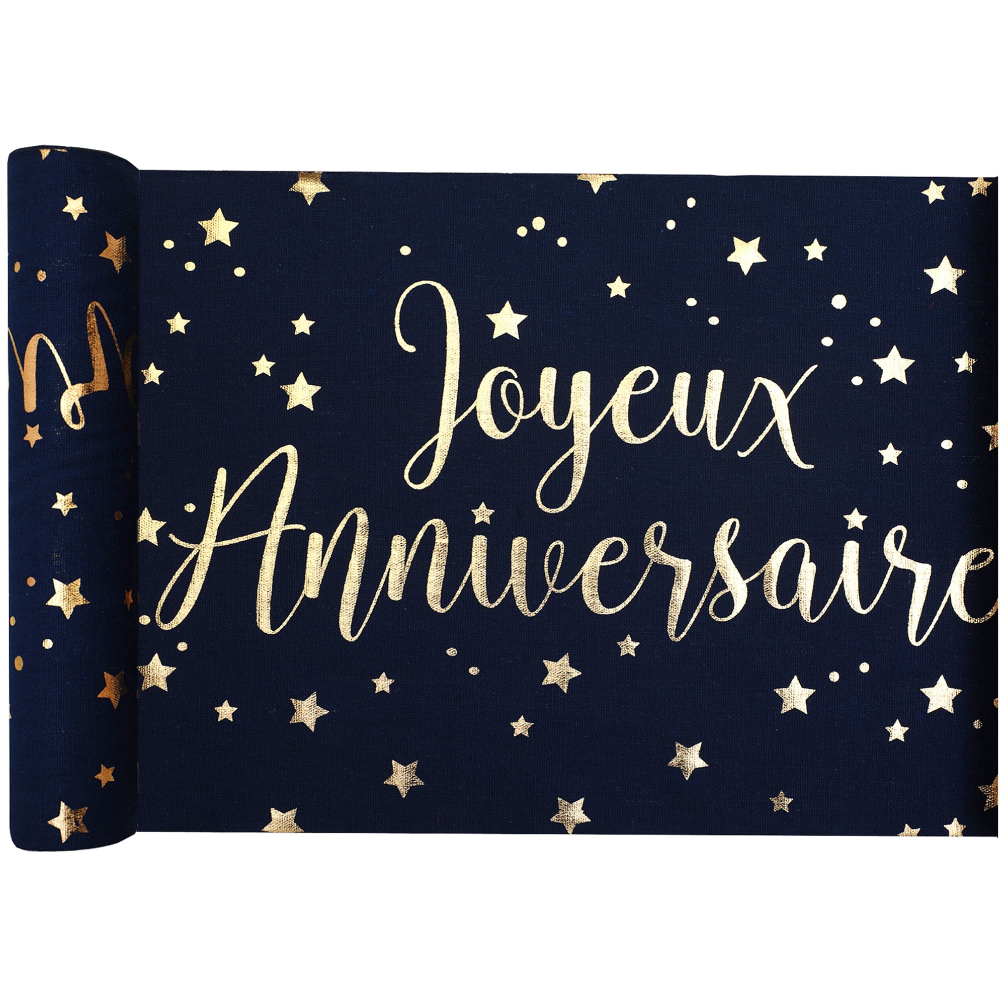 Joyeux Anniversaire Table Runner Blue Metallic 11x118in