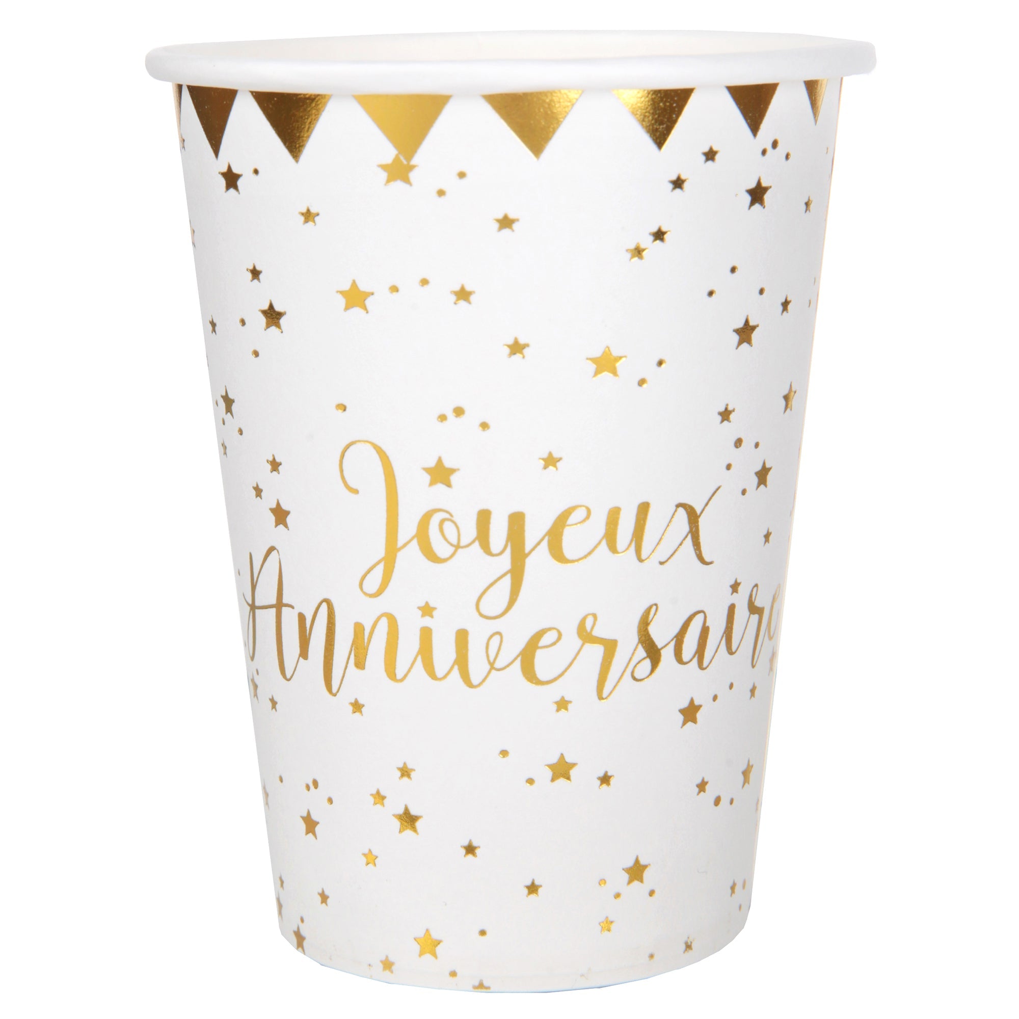 Joyeux Anniversaire 10 Paper Cups White 9oz