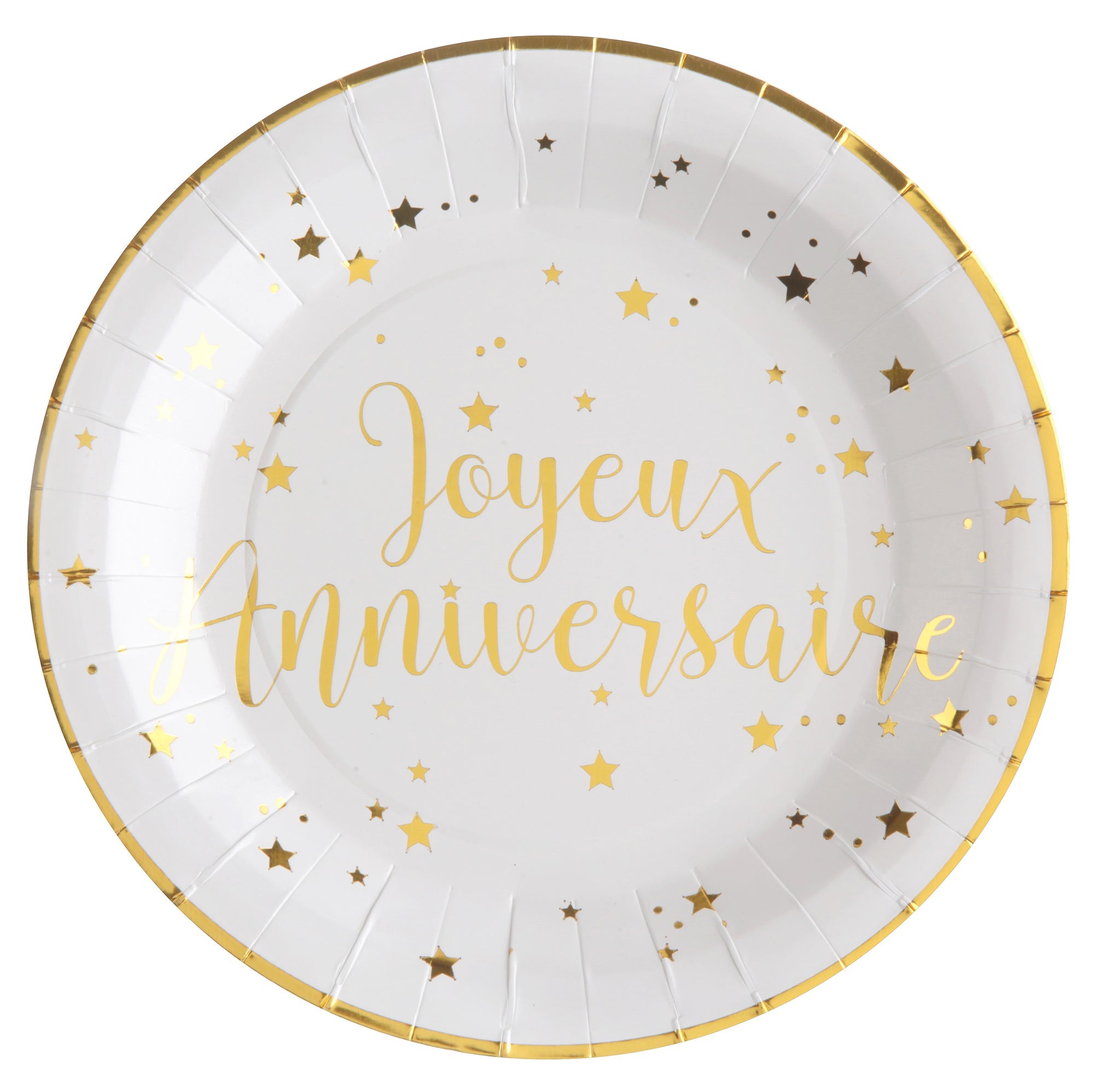 Joyeux Anniversaire 10 Round Paper Plates White 9in