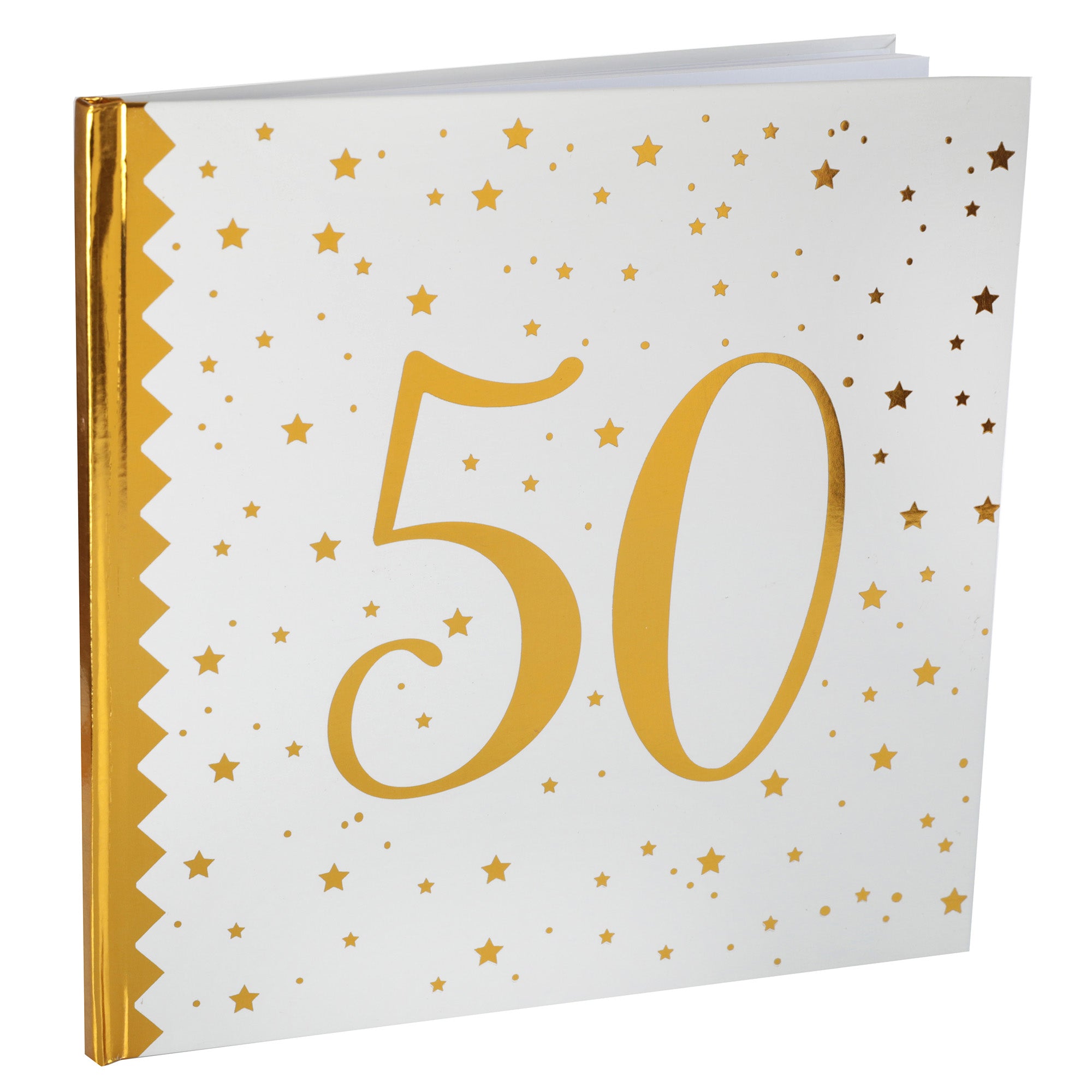 Age 50 Guest Book White and Gold 9.5x9.5in