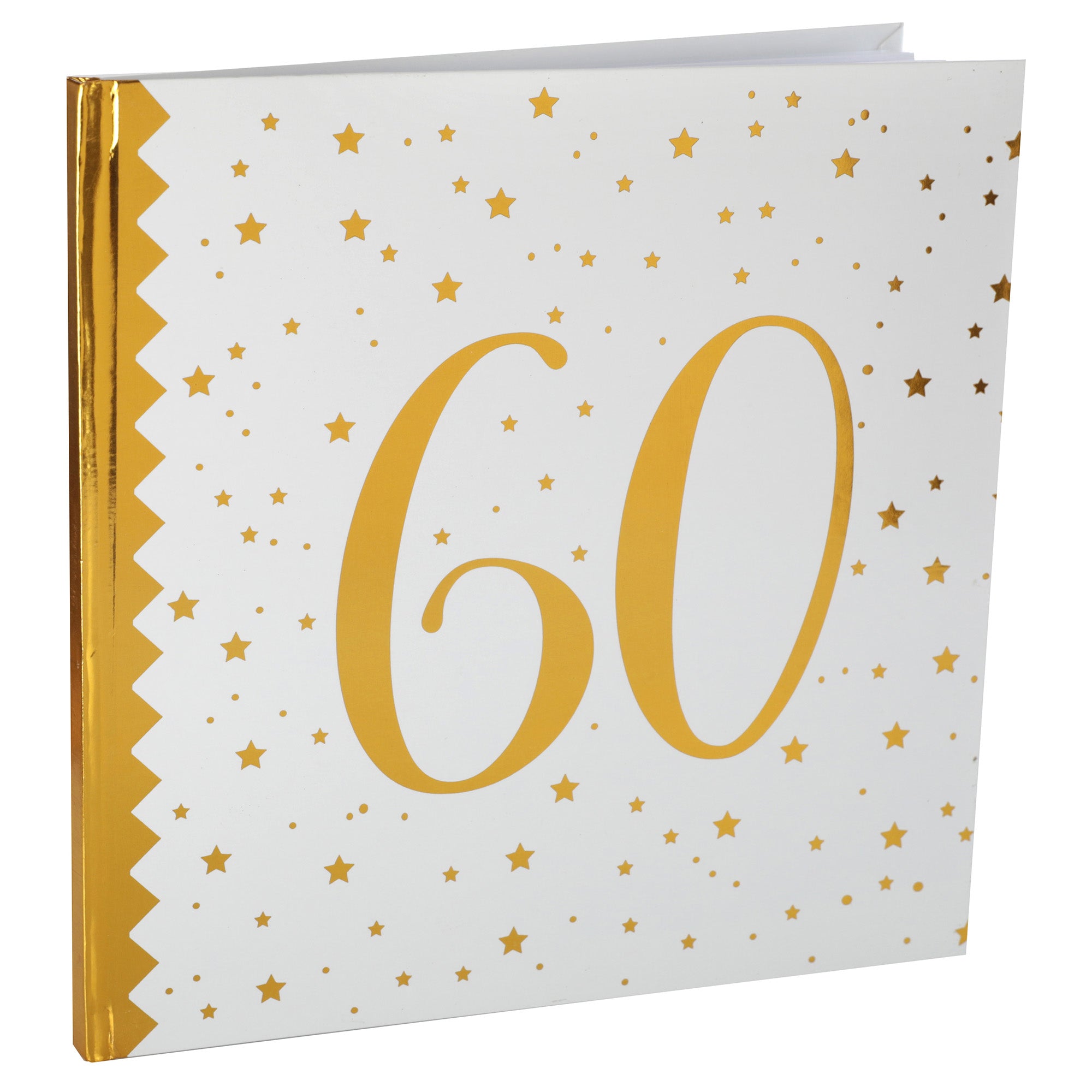 Age 60 Guest Book White and Gold 9.5x9.5in