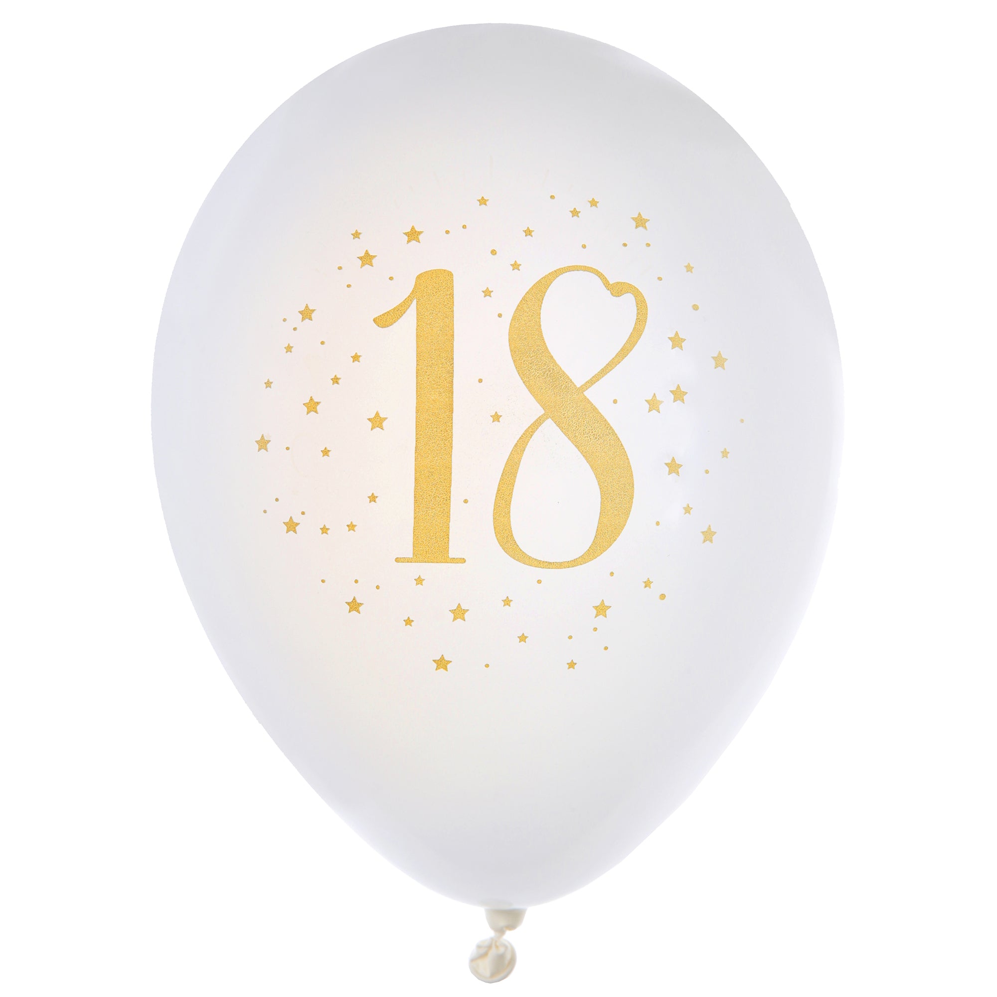 Age 18 8 Printed Latex Balloons White and Gold 9in