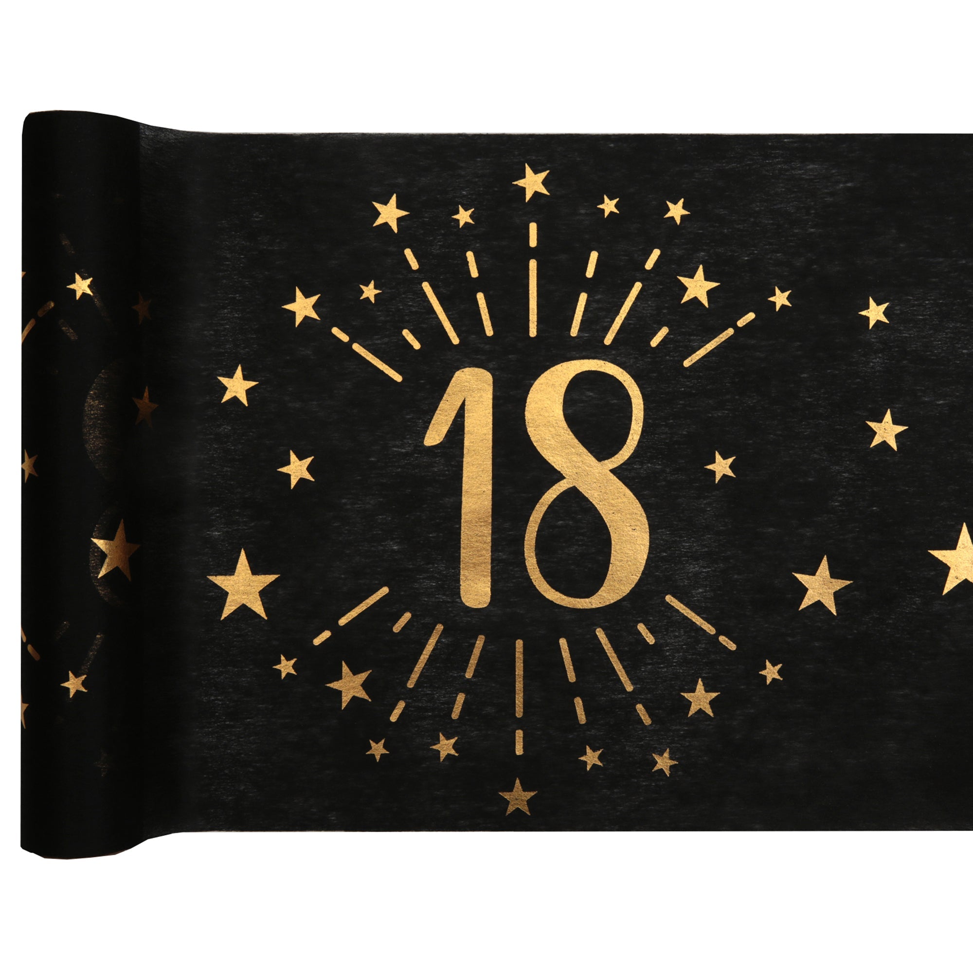 Sparkling Age 18 Table Runner Black and Gold 12x195in