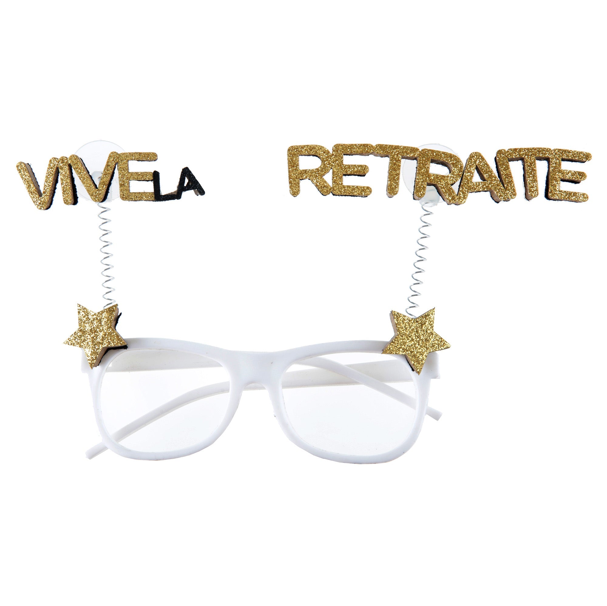 Vive La Retraite Glitter Glasses White and Gold 8.3x4.8in