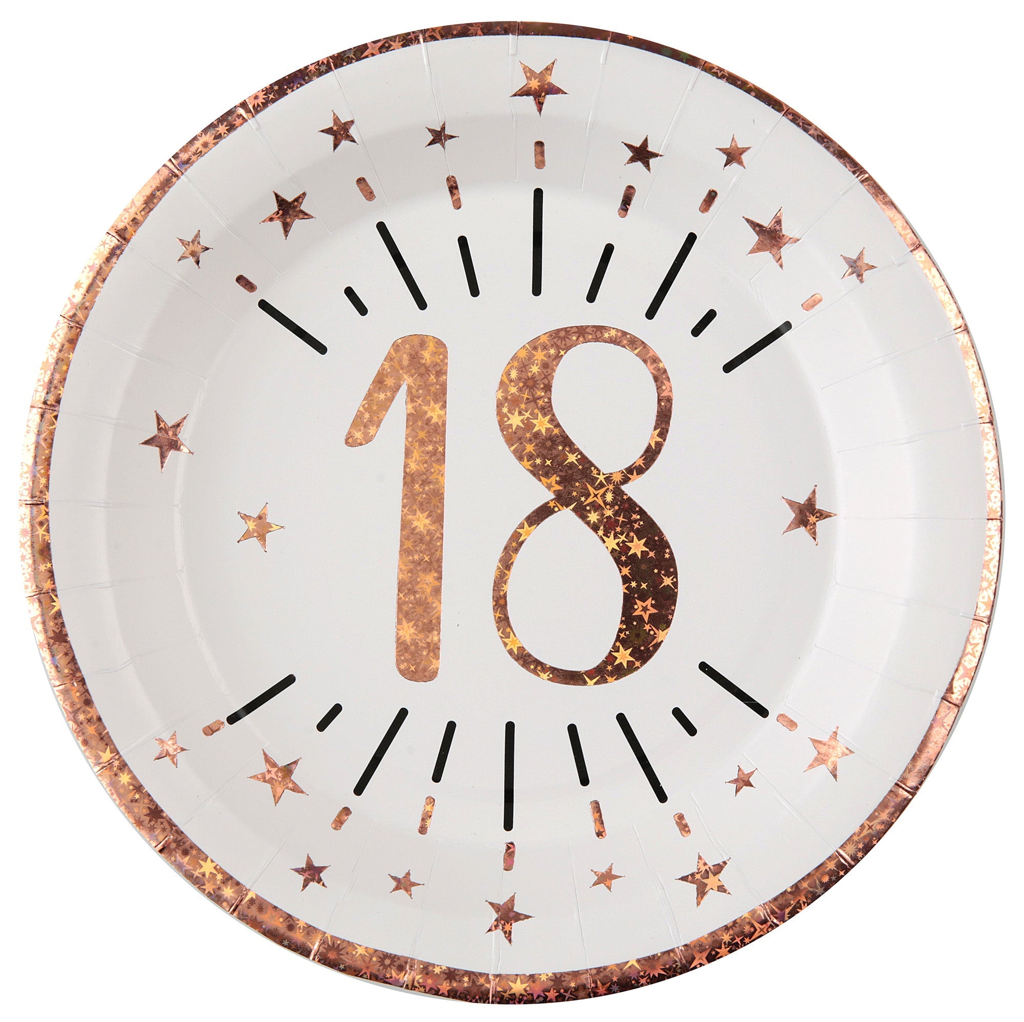 Sparkling Age 18 10 Round Paper Plates Rose Gold 9in