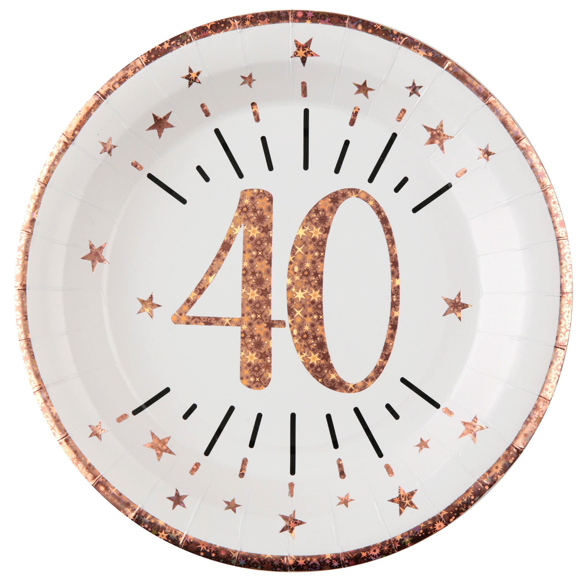 Sparkling Age 40 10 Round Paper Plates Rose Gold 9in