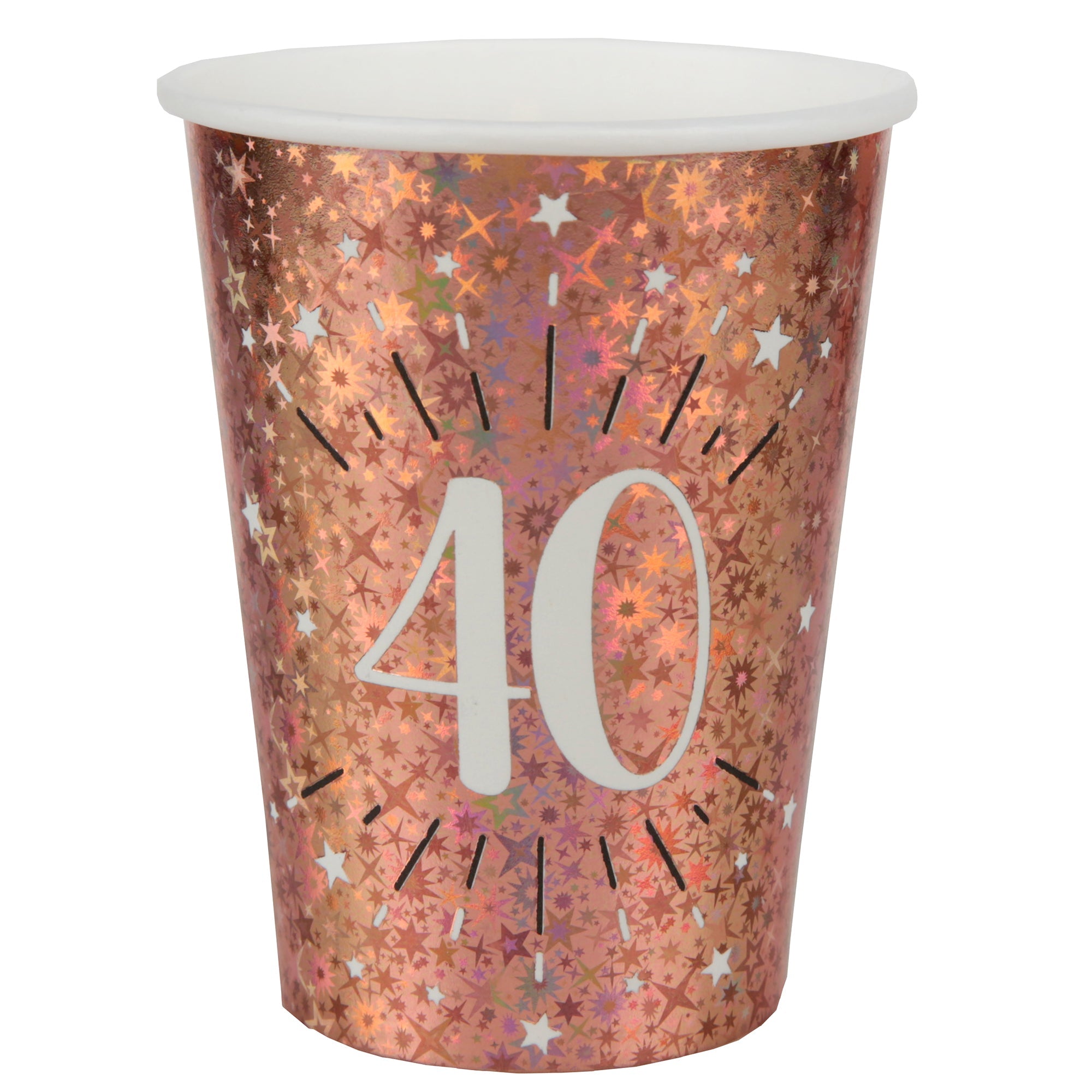 Sparkling Age 40 10 Paper Cups Rose Gold 9oz