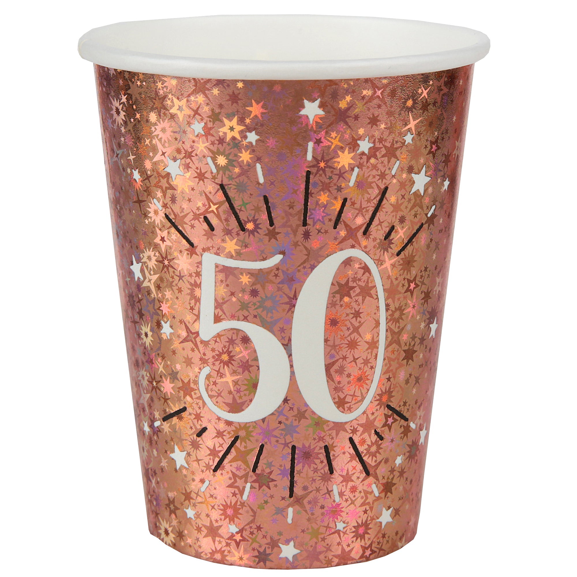 Sparkling Age 50 10 Paper Cups Rose Gold 9oz