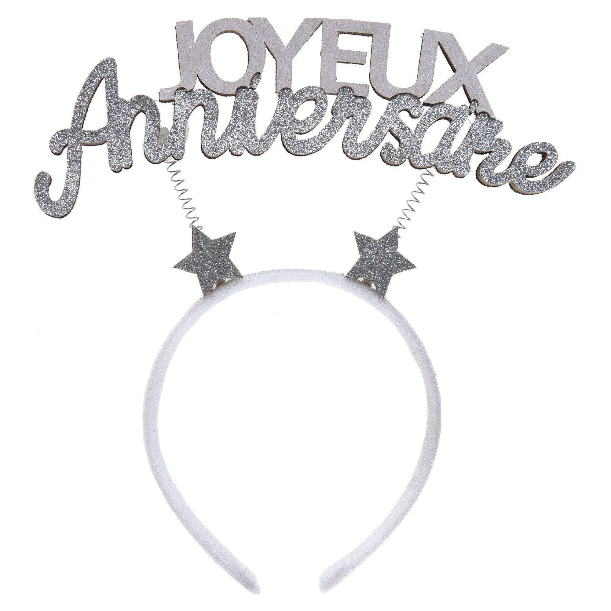 Joyeux Anniversaire Headband White and Silver 8.3x9.8in