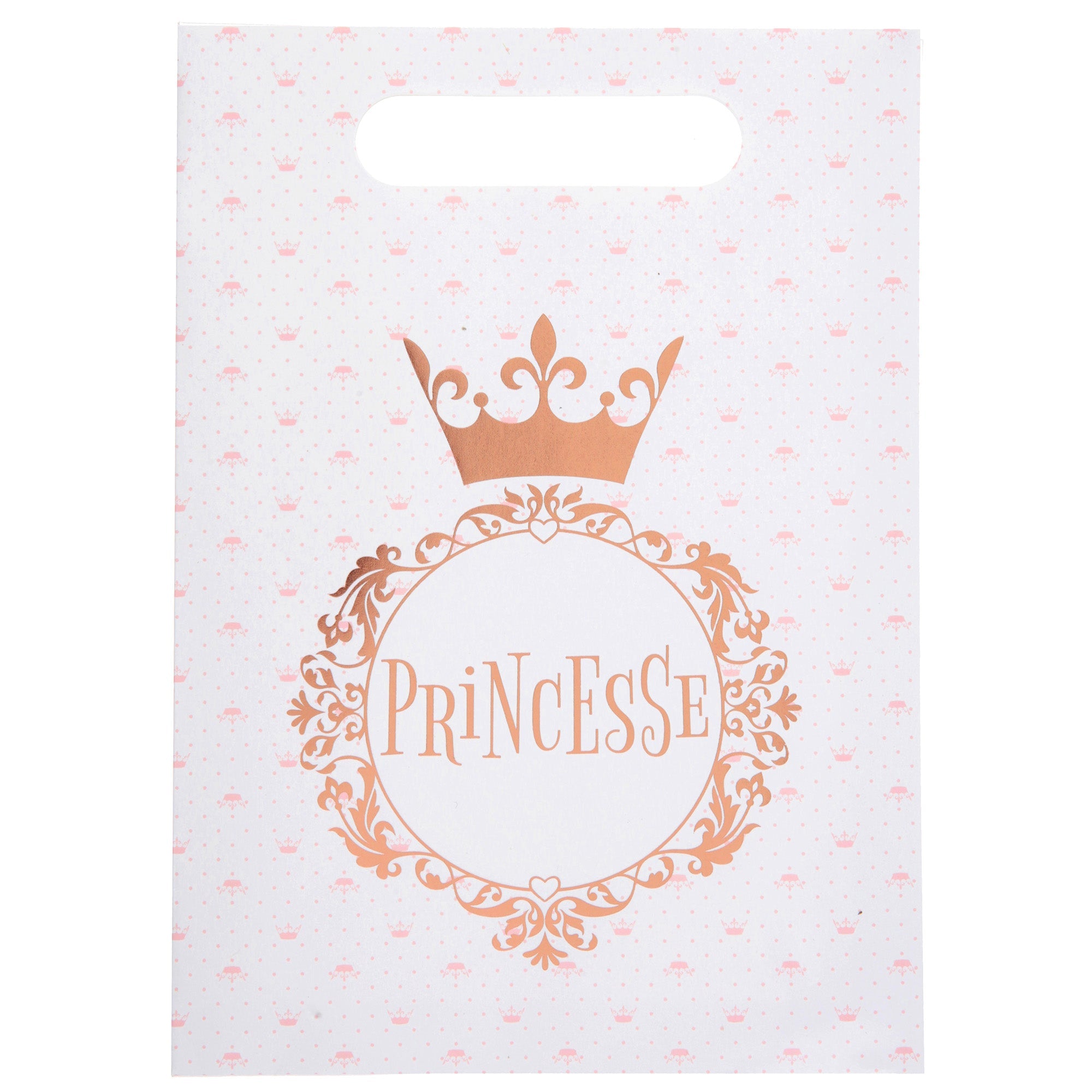 Princesse 10 Paper Loot Bags White and Rose Gold 6.5x9in