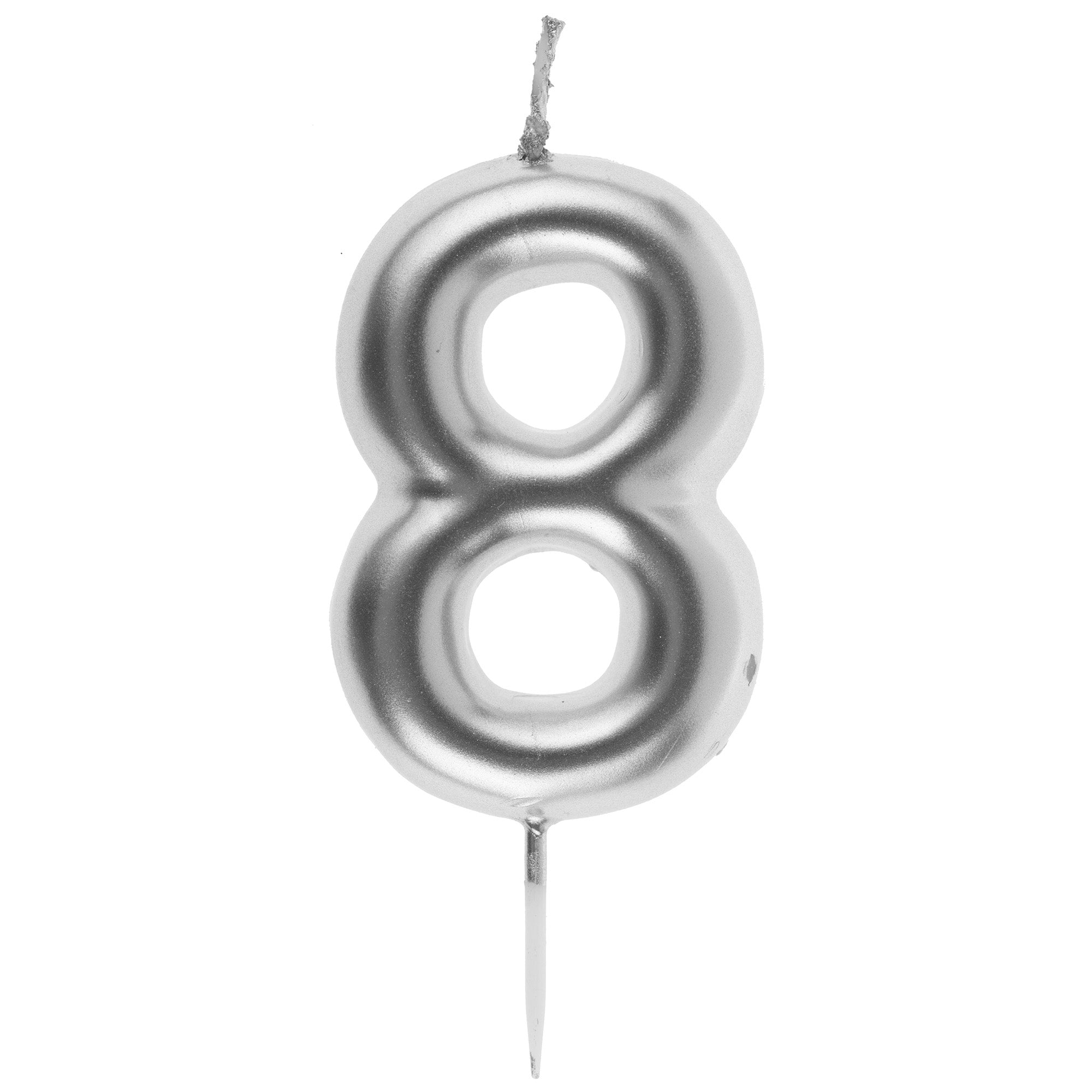 Number 8 Birthday Candle Silver 1.6x3.5in