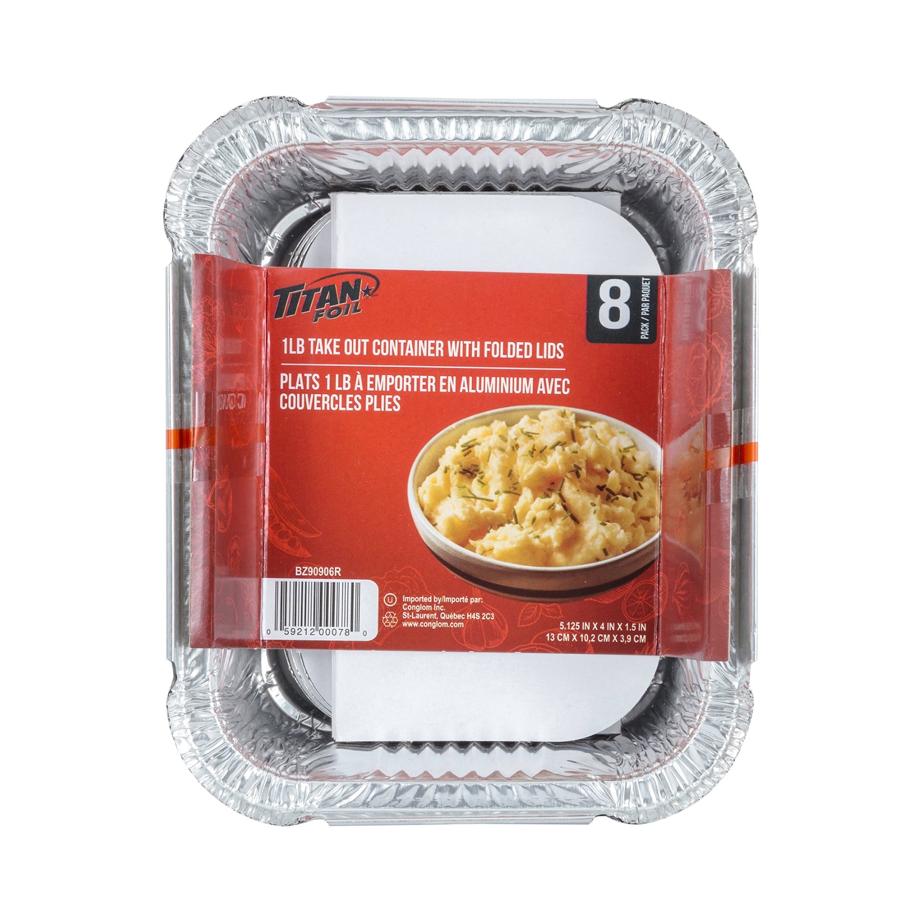 Titan 8 Take Out Aluminium Containers with Folded Lids 1lb 5.1x4x1.5in