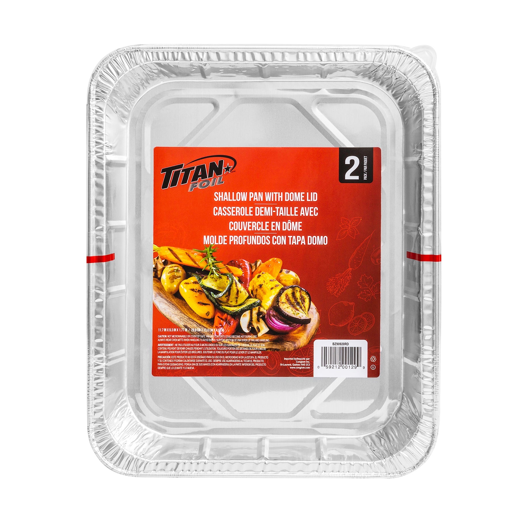 Titan 2 Aluminium Shallow Pans with Dome Lids 11.7x9.3x1.77in