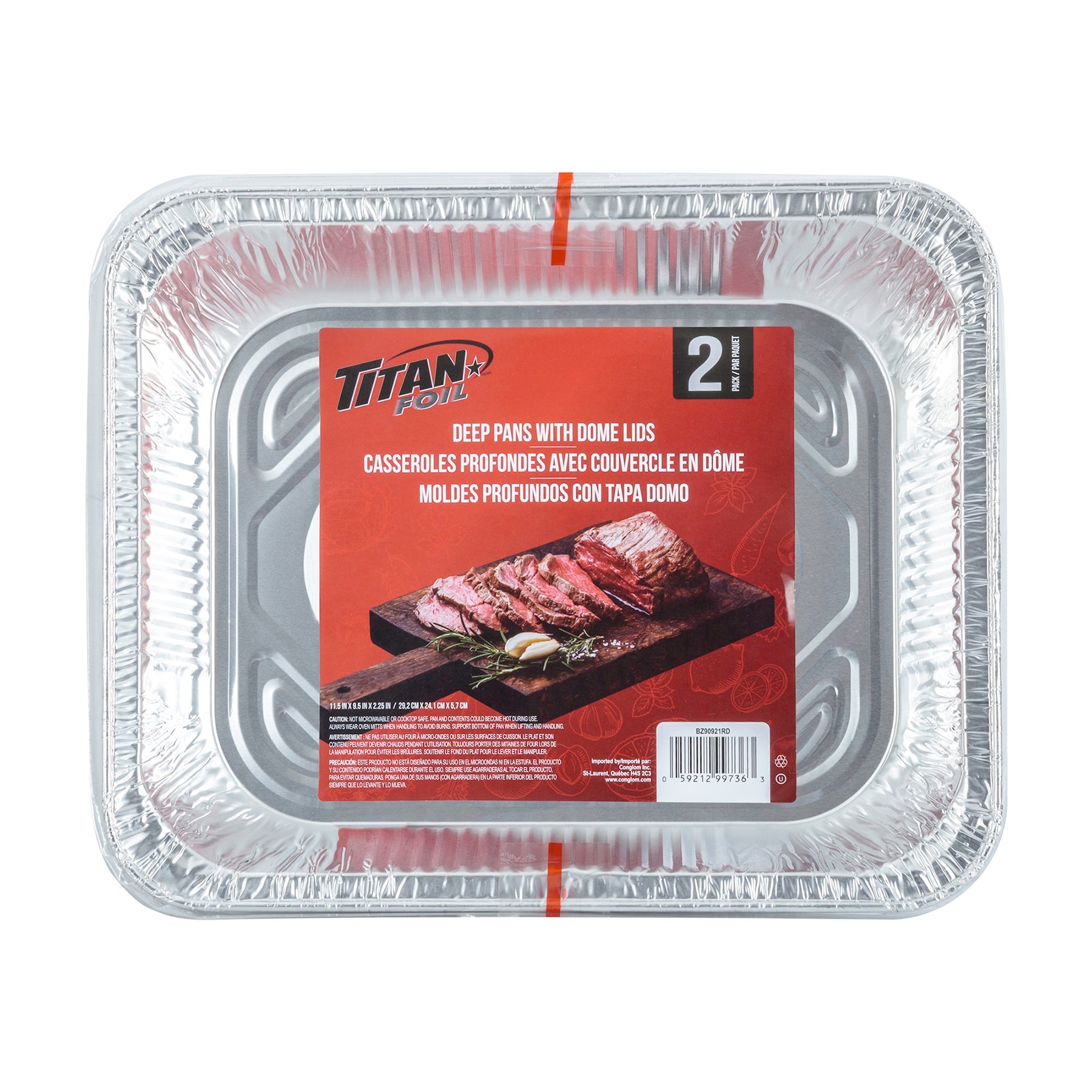 Titan 2 Aluminium Deep Pans with Dome Lids 11.5x9.5x2.25in