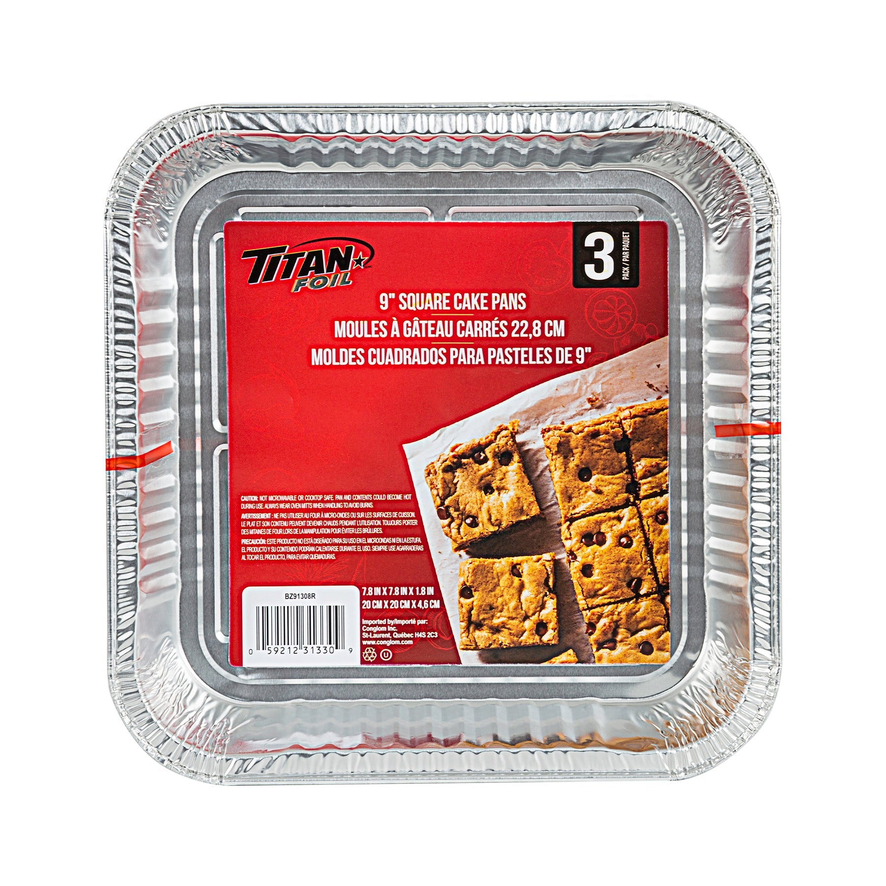 Titan 3 Aluminium Square Cake Pans 9in