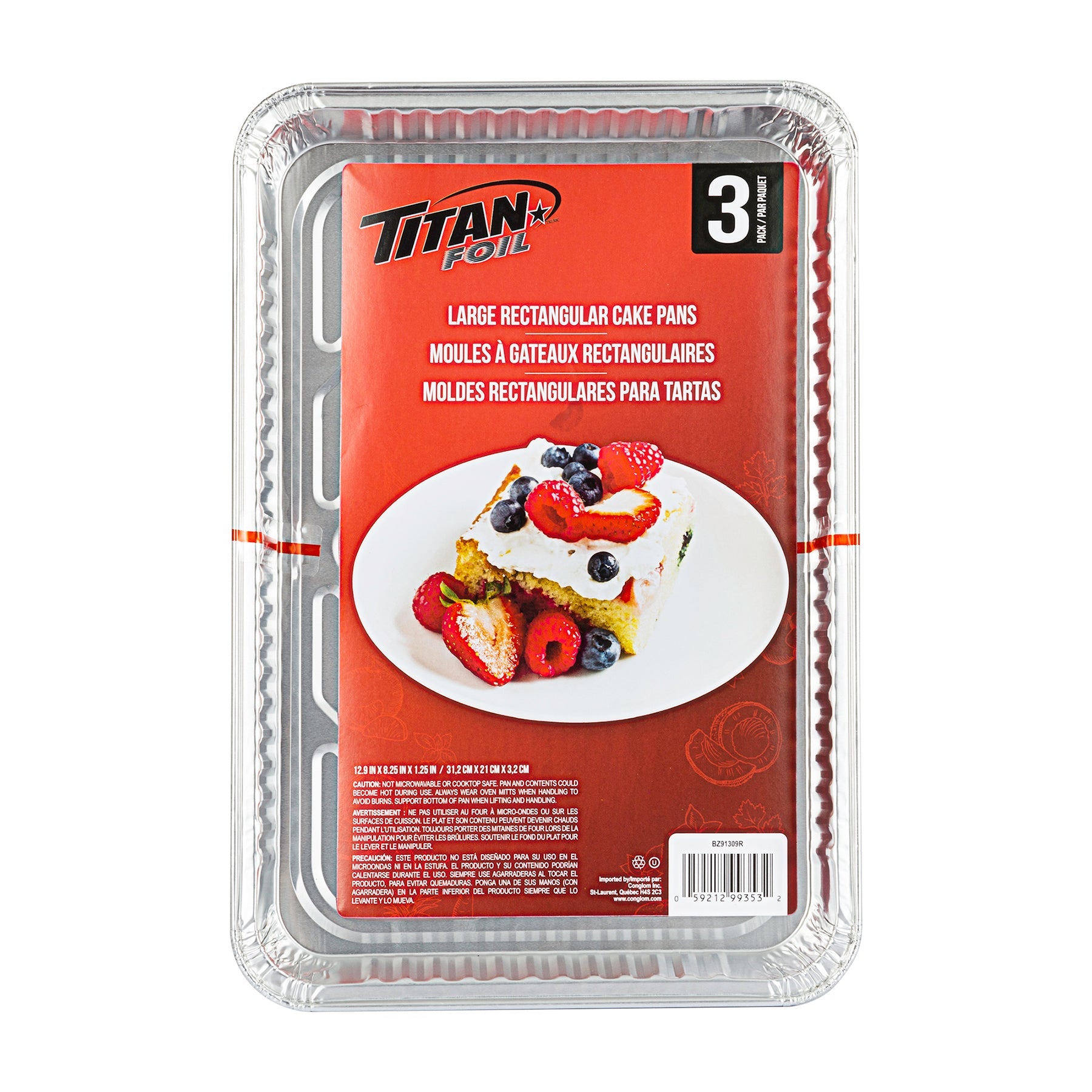 Titan 3 Aluminium Rectangular Cake Pans Large  12.9x8.25x1.25in