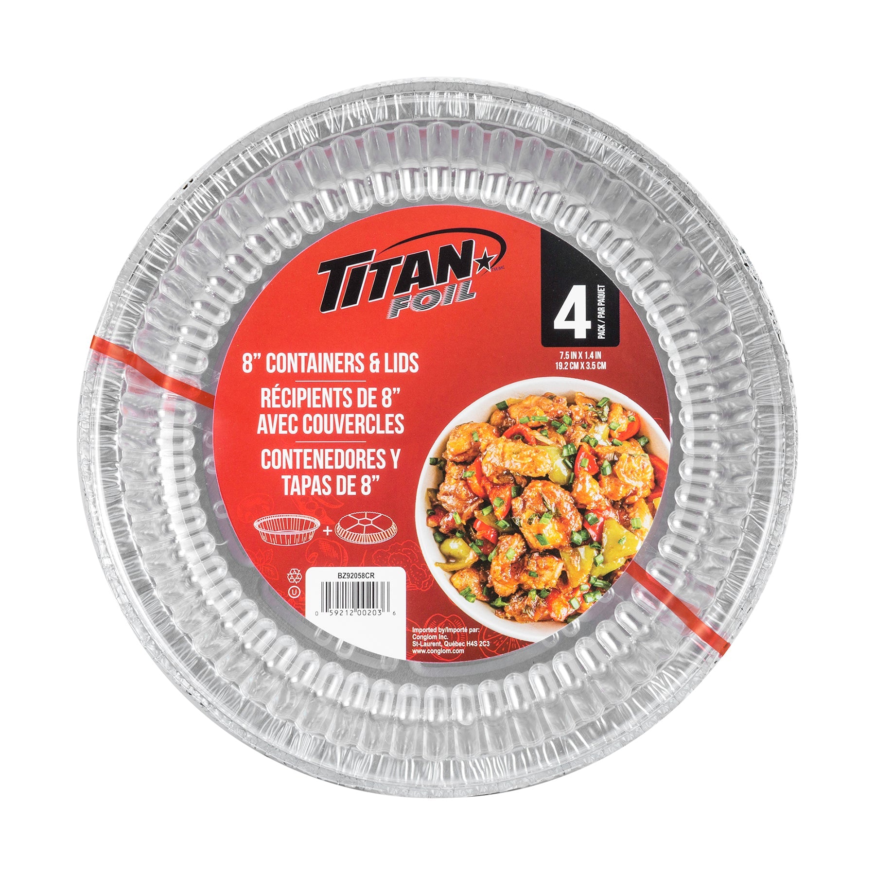 Titan 4 Aluminium Round Containers with Dome Lids 8in