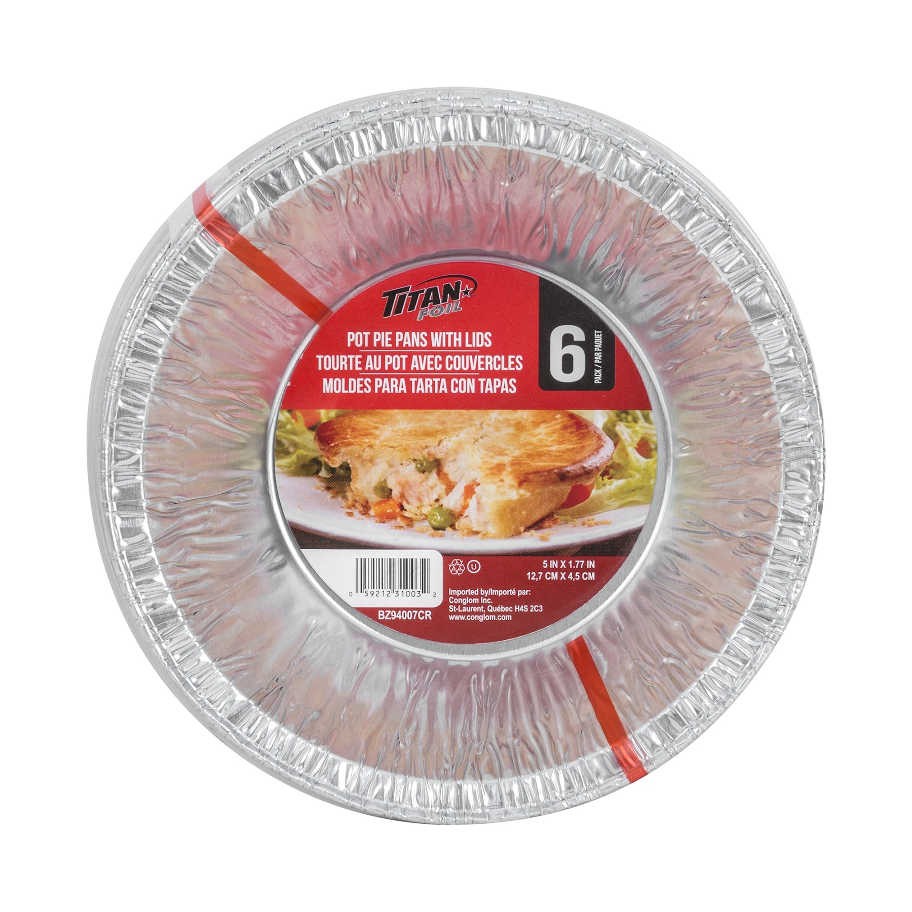 Titan 6 Aluminium Pot Pie Pans with Dome Lids 5x1.77in