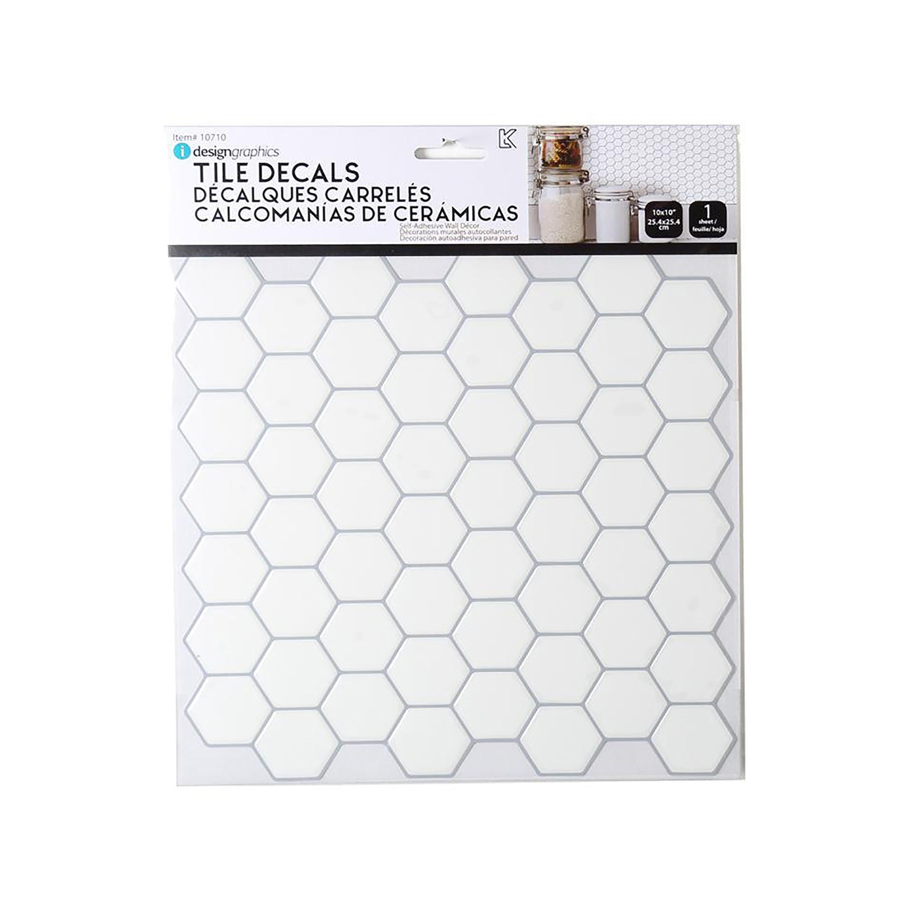 iDesign Wall Decals Hexagon Tile White 10x10in