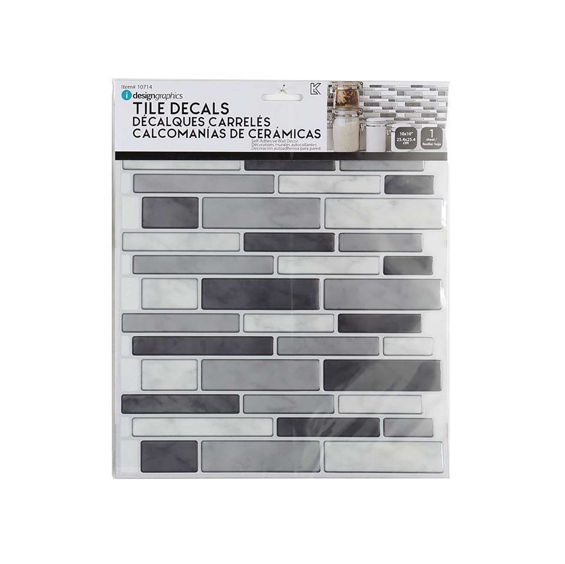 iDesign Wall Decals Multi Rectangular Tile Greys 10x10in