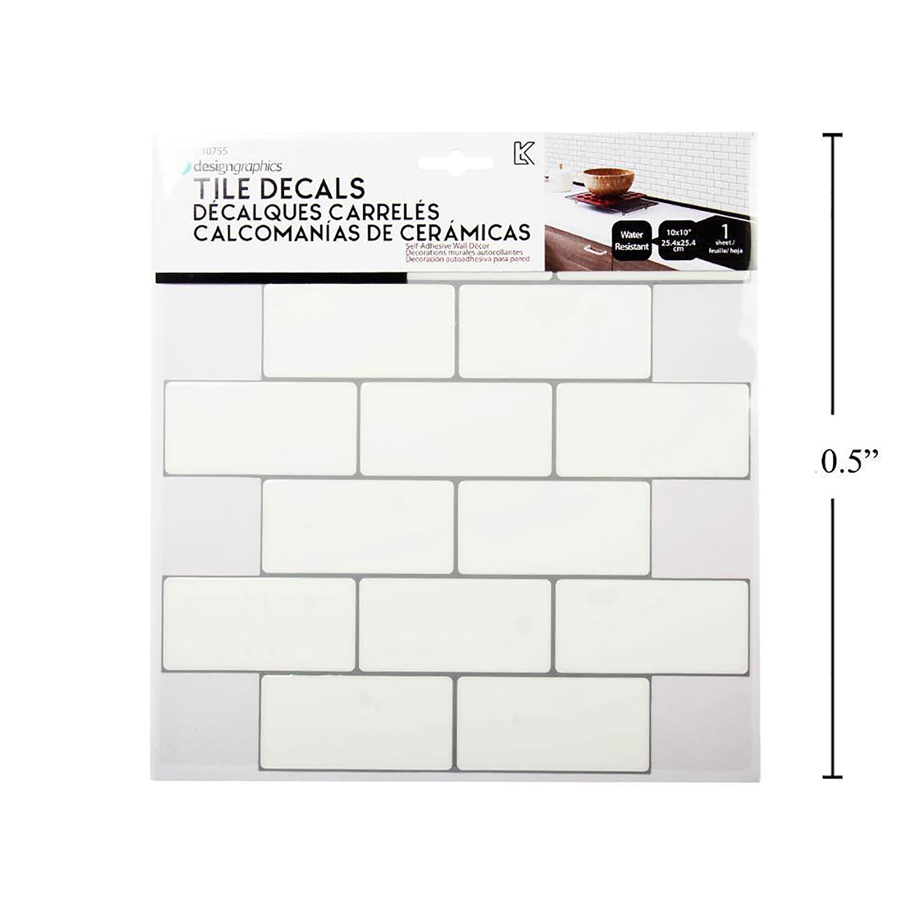 iDesign Wall Decals Subway Tile White/Grey 10x10in