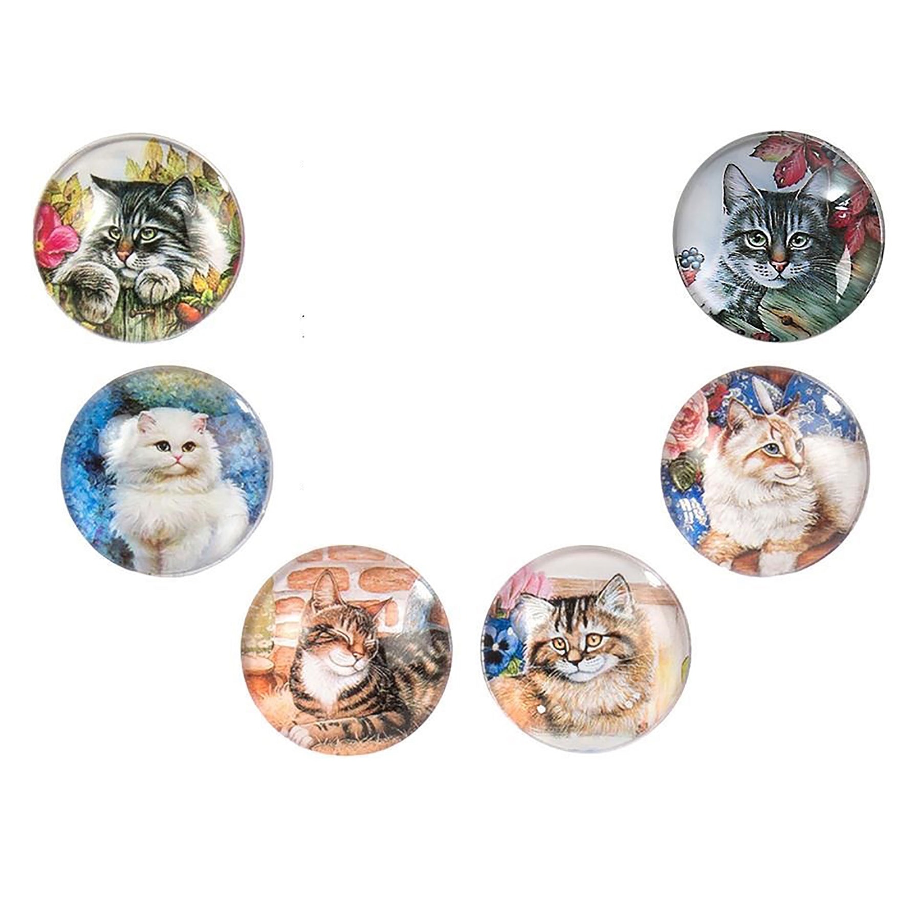 Round Glass Magnet Cat Portrait 1.5in