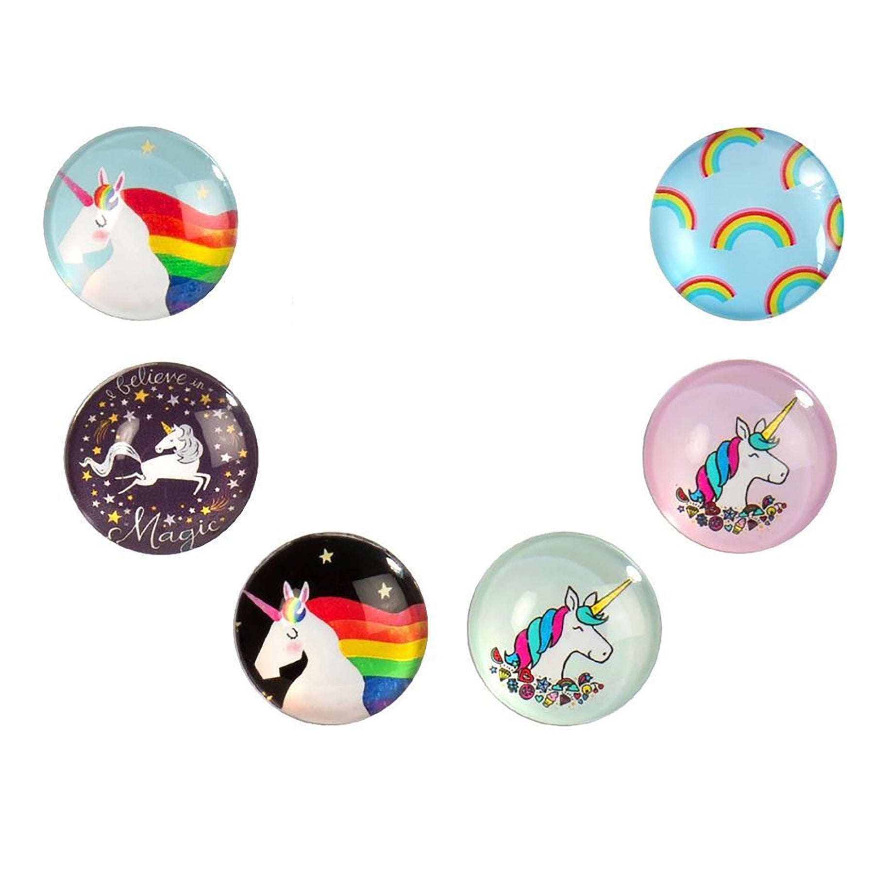 Round Glass Magnet Unicorn 1.5in