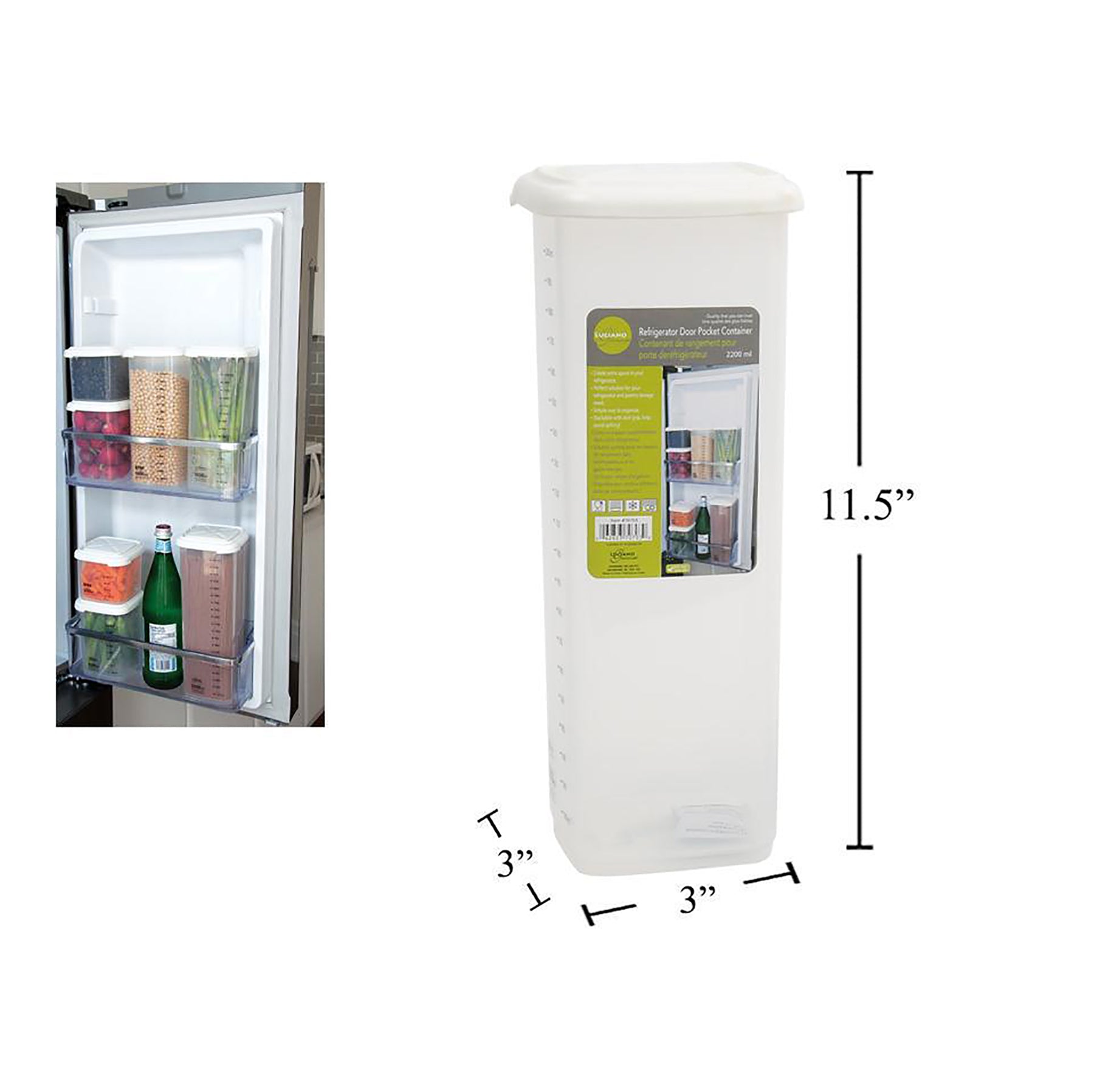 Luciano Gourmet Refrigerator Door Pocket Container Plastic 11x3x3in  (2.2L)