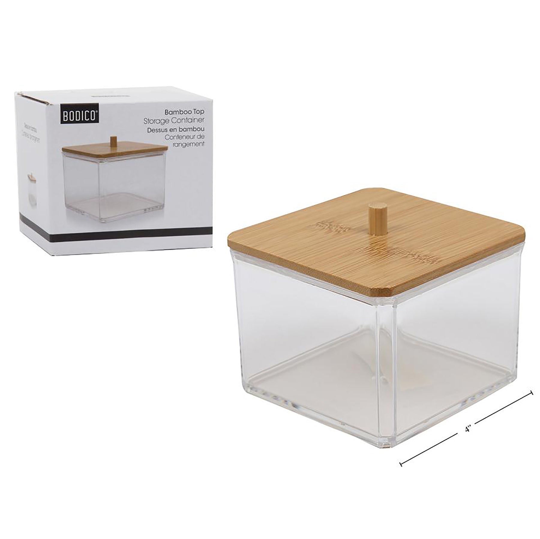 Bodico Container Square Acrylic with Bamboo Top 3.7x3.7x3.5in