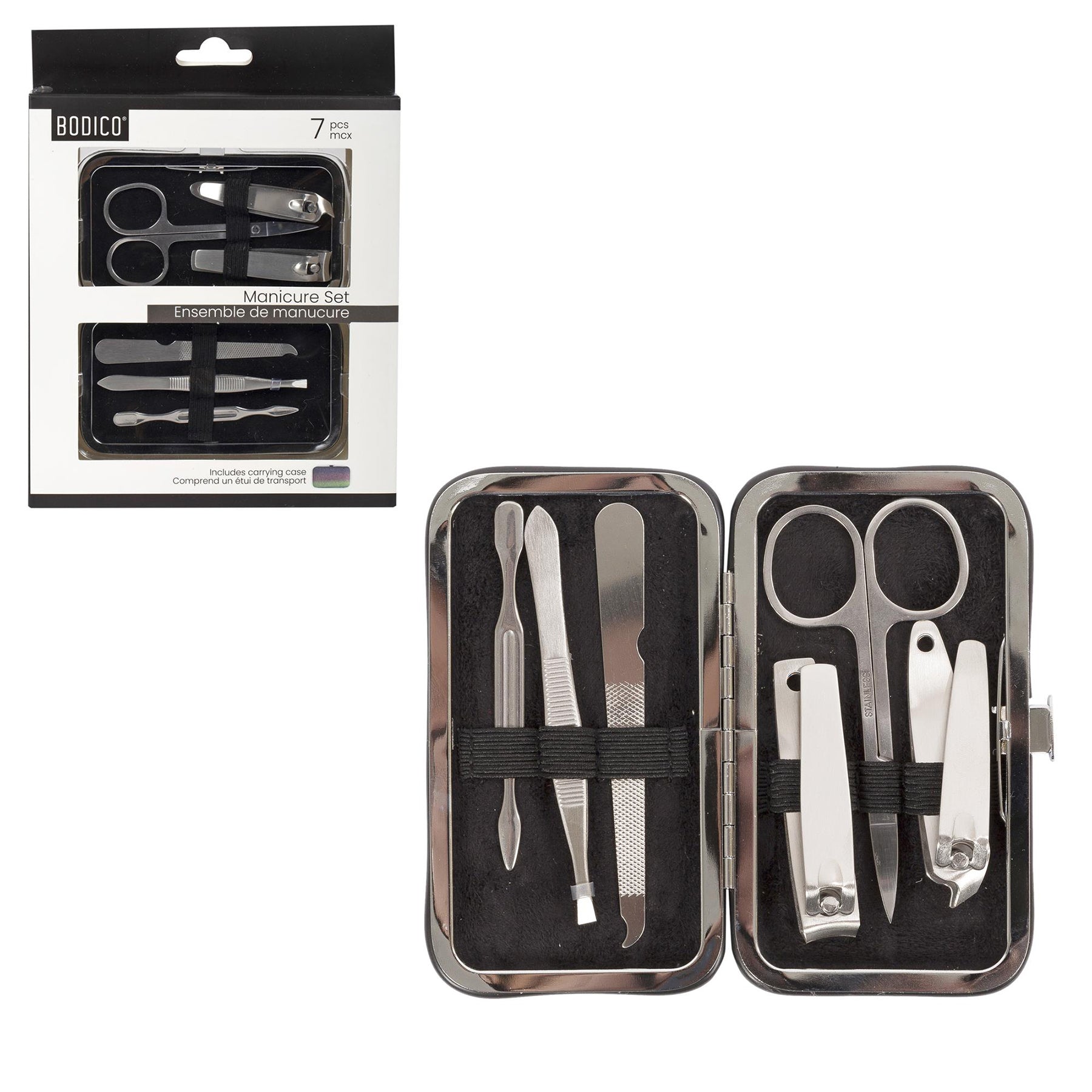 Bodico 7pcs Manicure Set with Glitter Snap Case 4.25x2.3in case