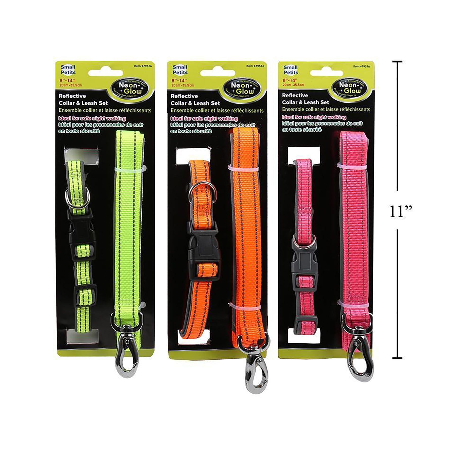 PAWS Reflective Collar and Leash Set 8in - 14in