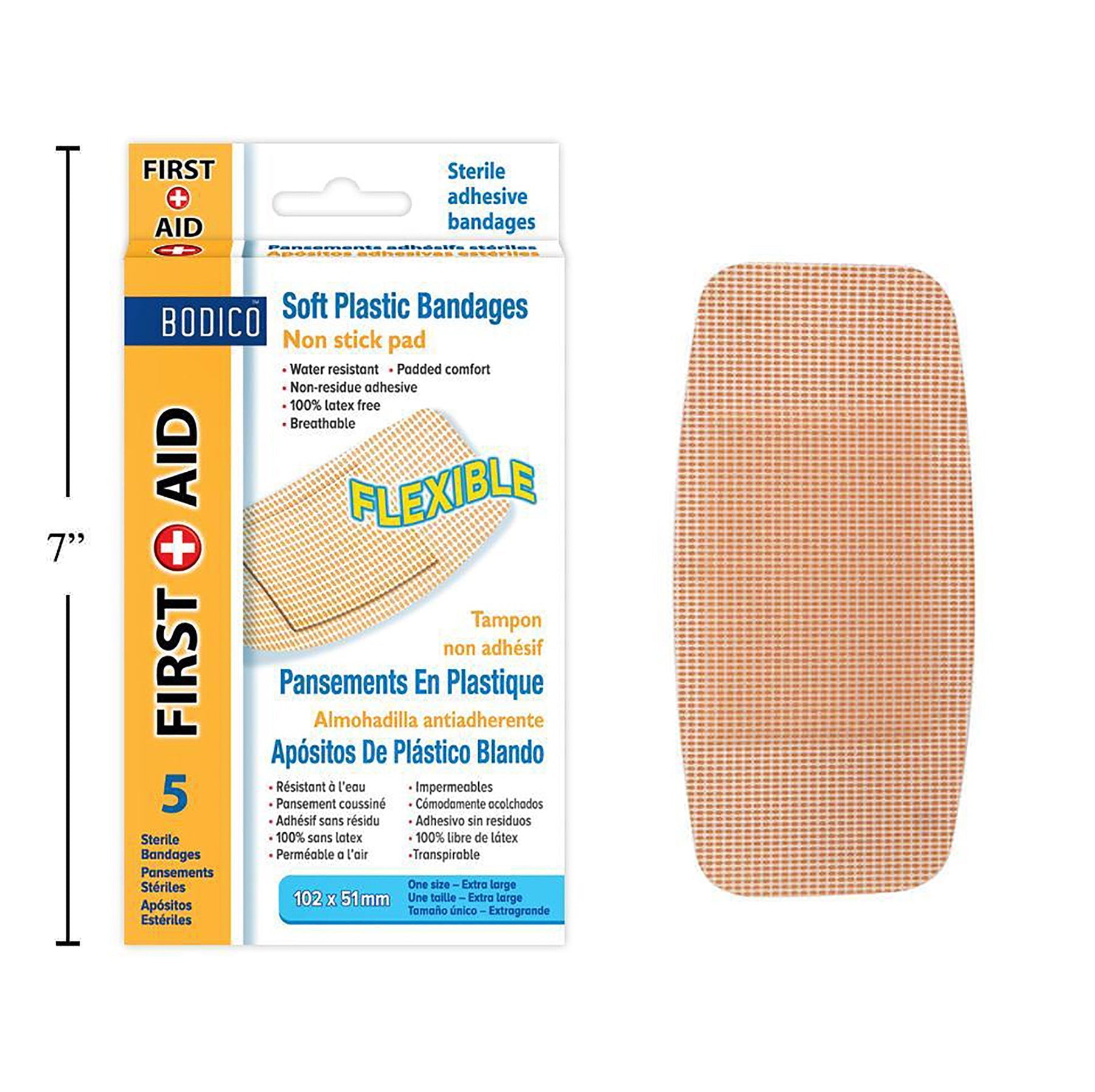 Bodico 5 Adhesive Bandages Plastic 2x4in