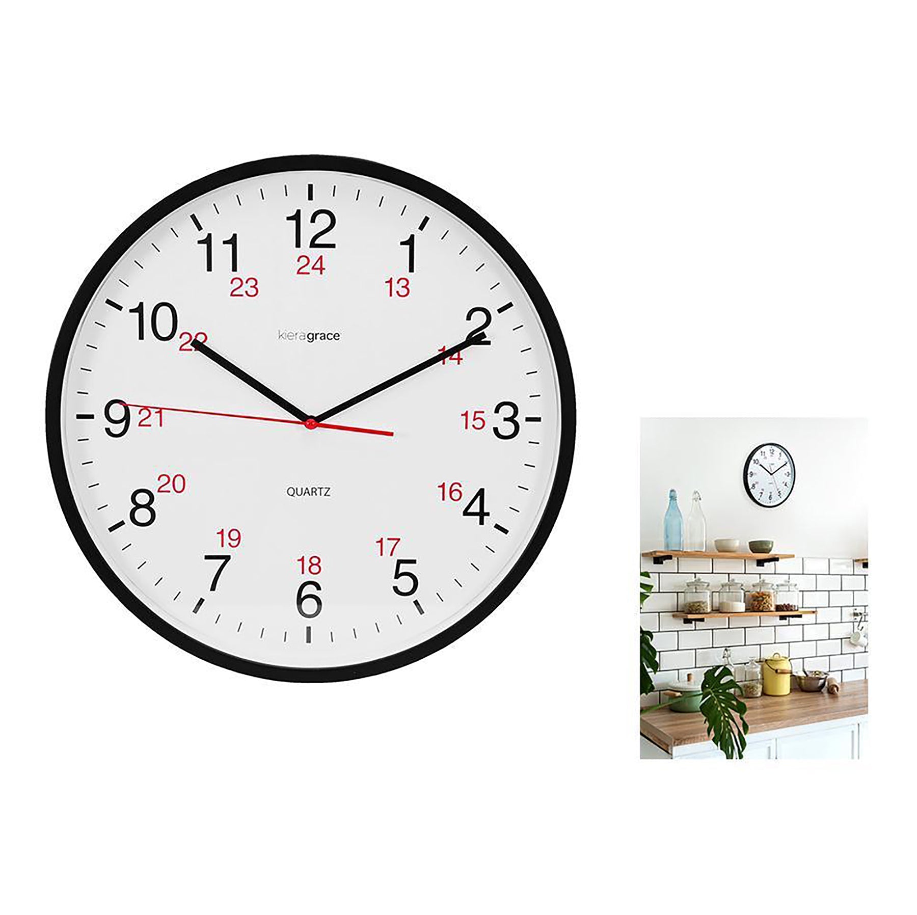 KG Synchro Wall Clock Silent Black 12in