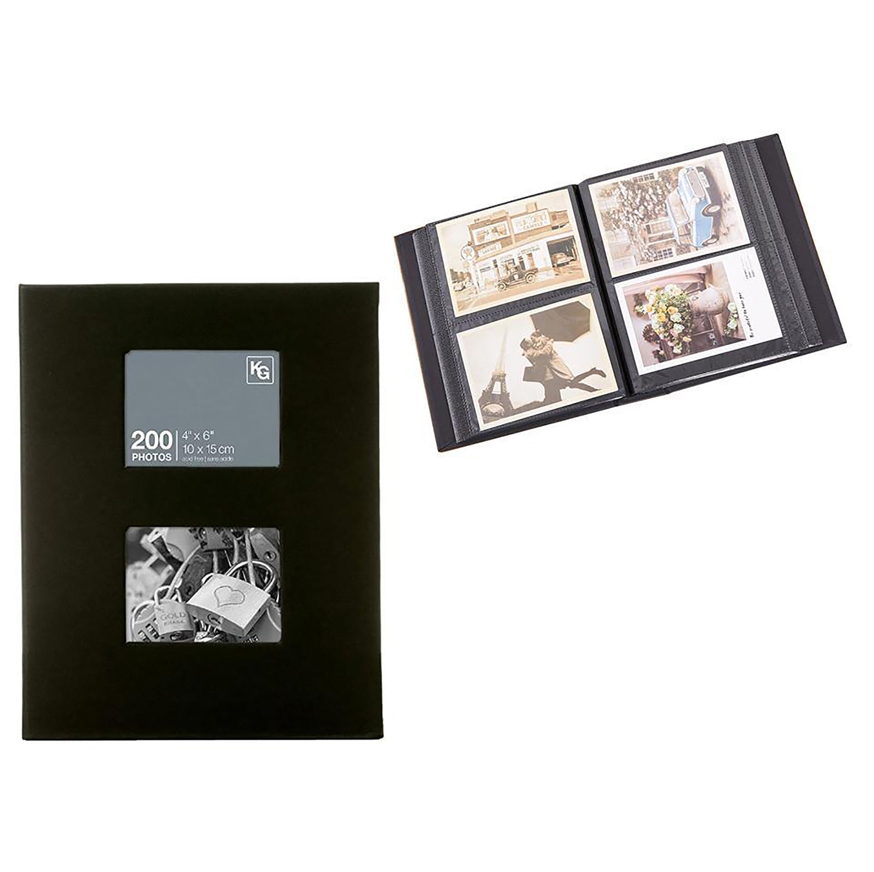 KG Photo Album Black with 2 Windows for 200 Photos 4x6in