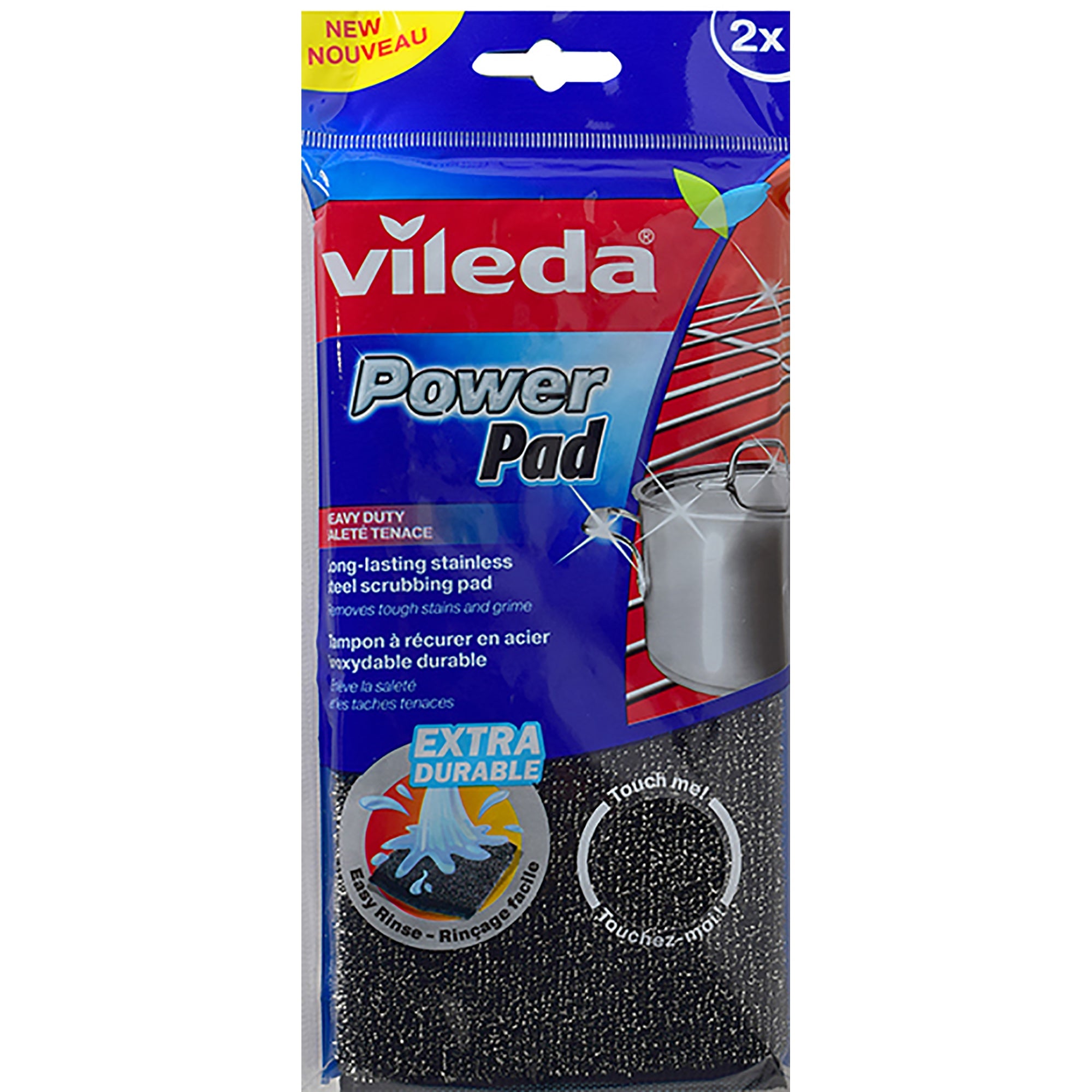 Vileda 2 Power Pads - Stainless Steel 3.75x4in each