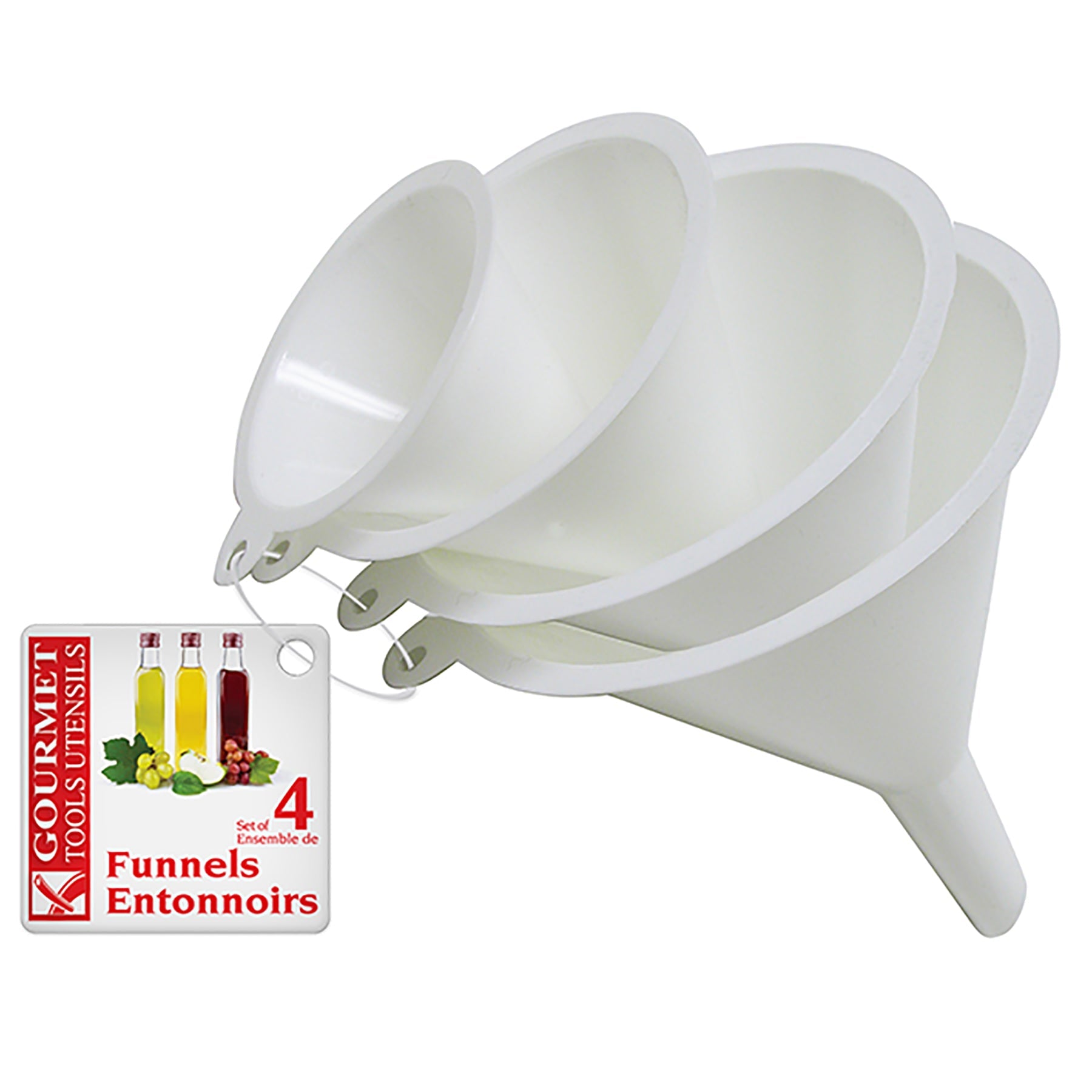 Gourmet 4pcs Funnel Set White Plastic 2in to 4.5in 