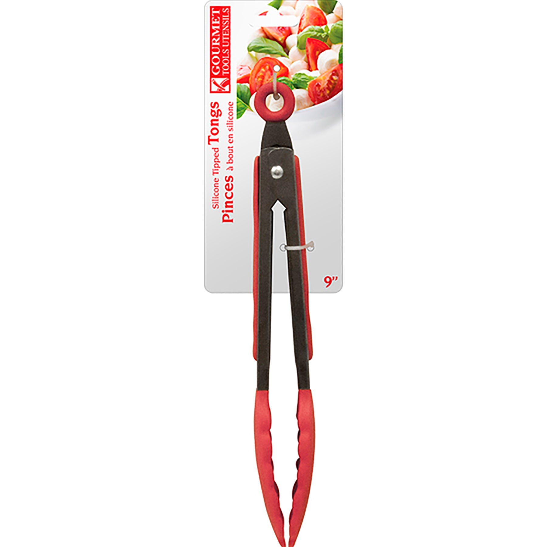 Gourmet Tongs Red Tipped Silicone 9in