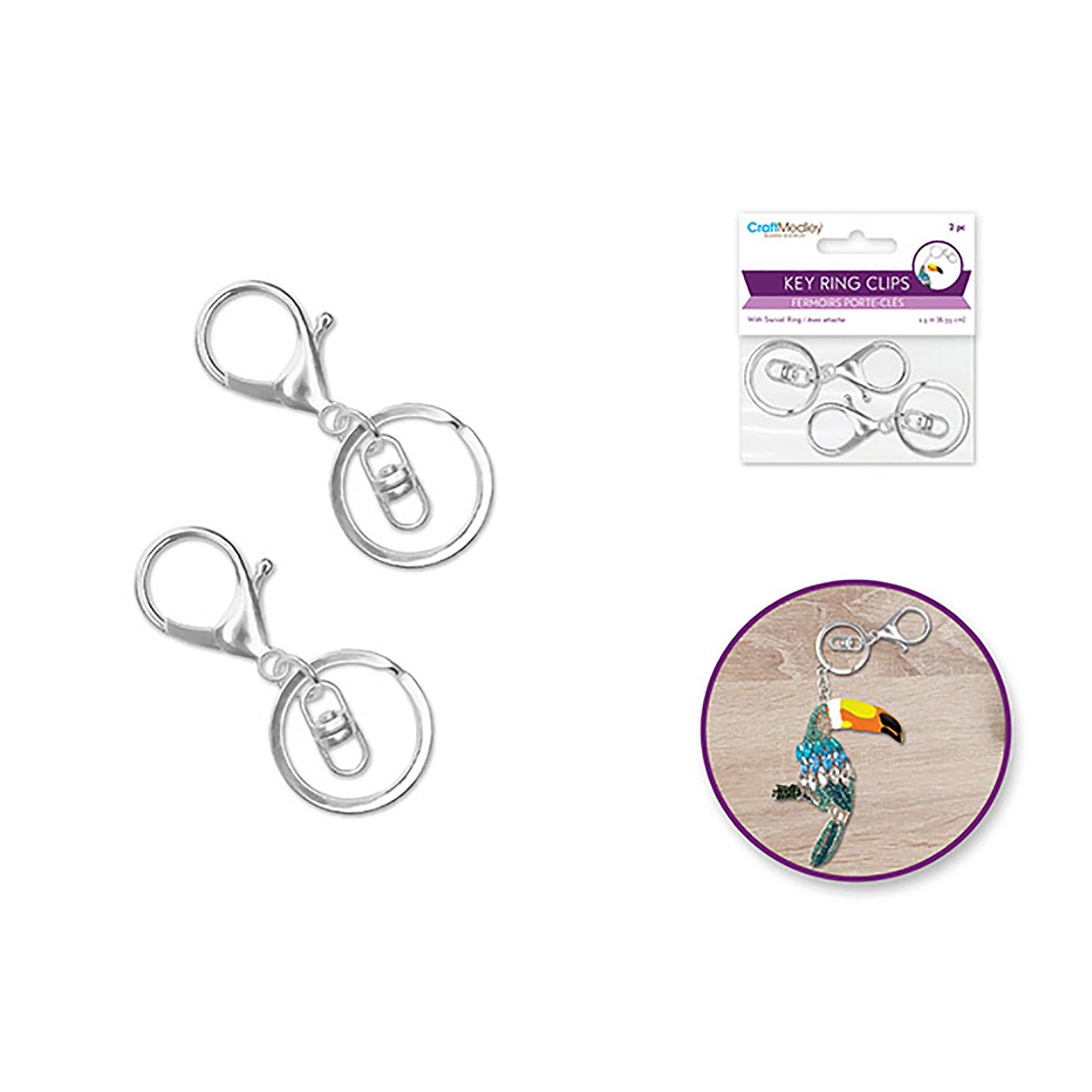 Silver Jewelry Findings: 2.5" Key Ring Clip X2 W/Swivel Ring - Dollar Max Dépôt