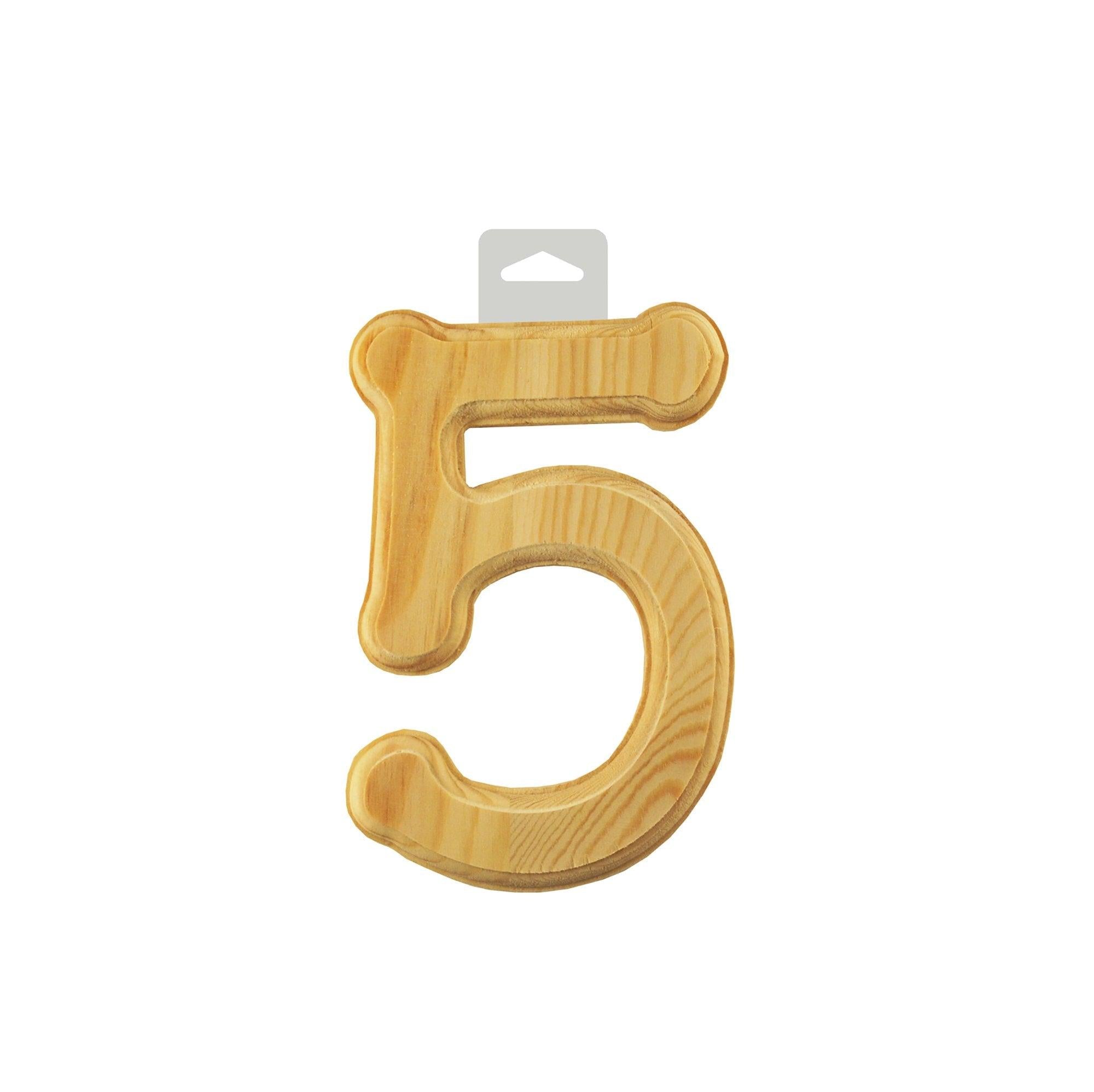 Wood Numbers 5 6in Bevel Cut Natural - Dollar Max Depot